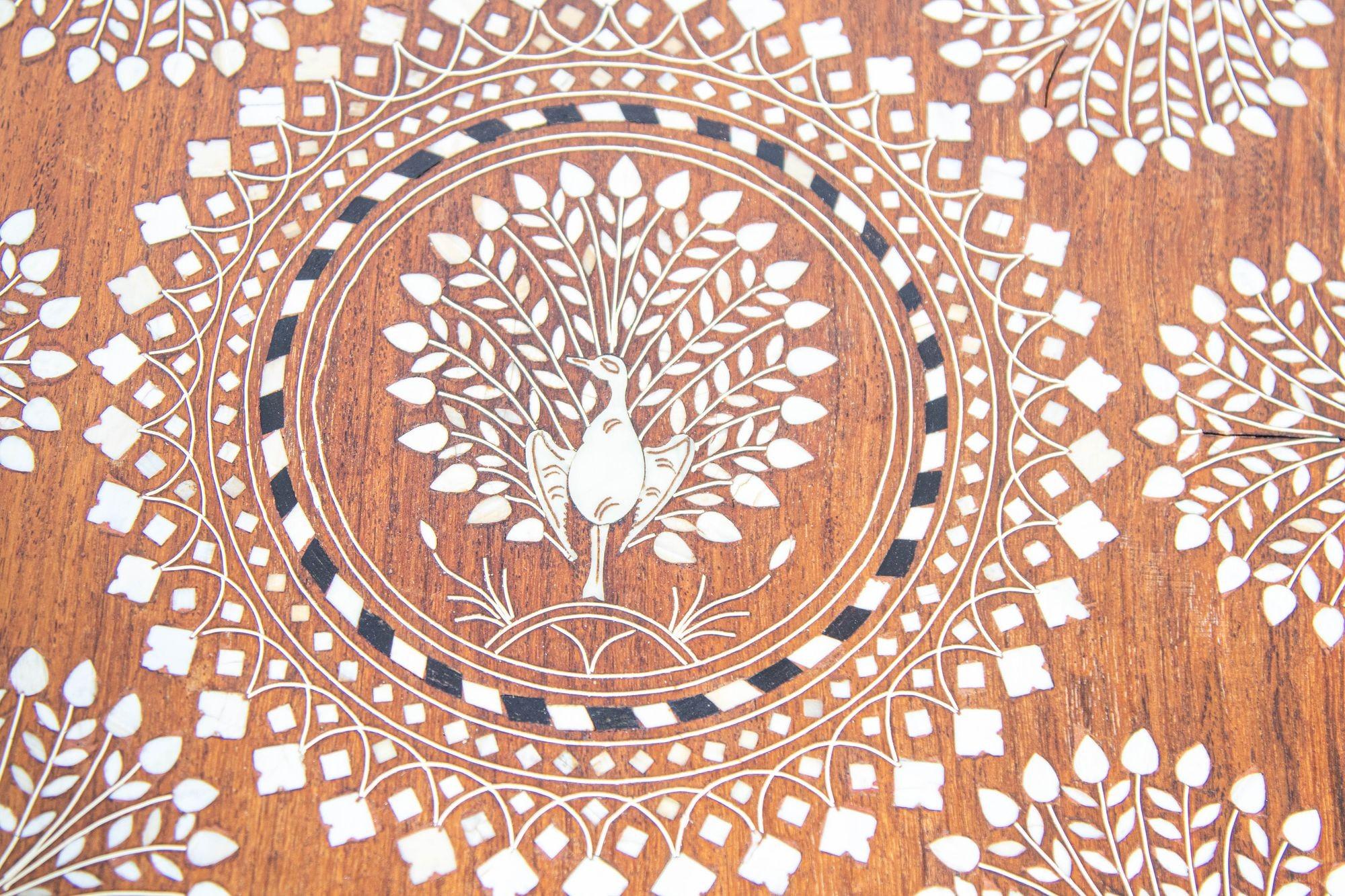 Anglo Indian Mughal Teak Inlaid Round Side Table 4