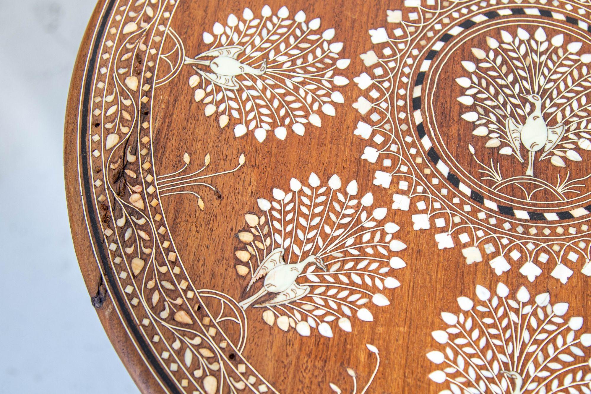 Anglo Indian Mughal Teak Inlaid Round Side Table 6