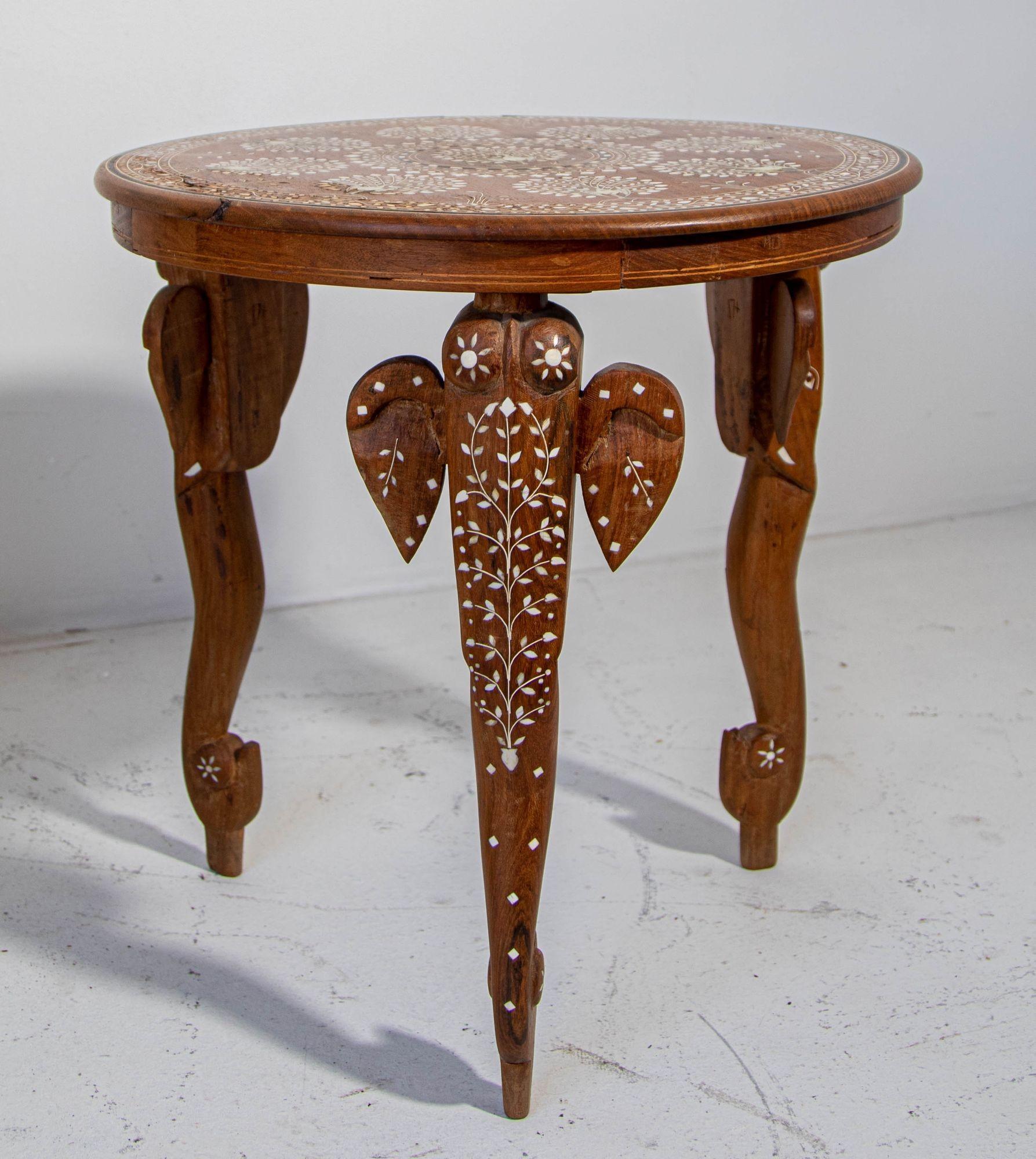 Anglo Indian Mughal Teak Inlaid Round Side Table 7