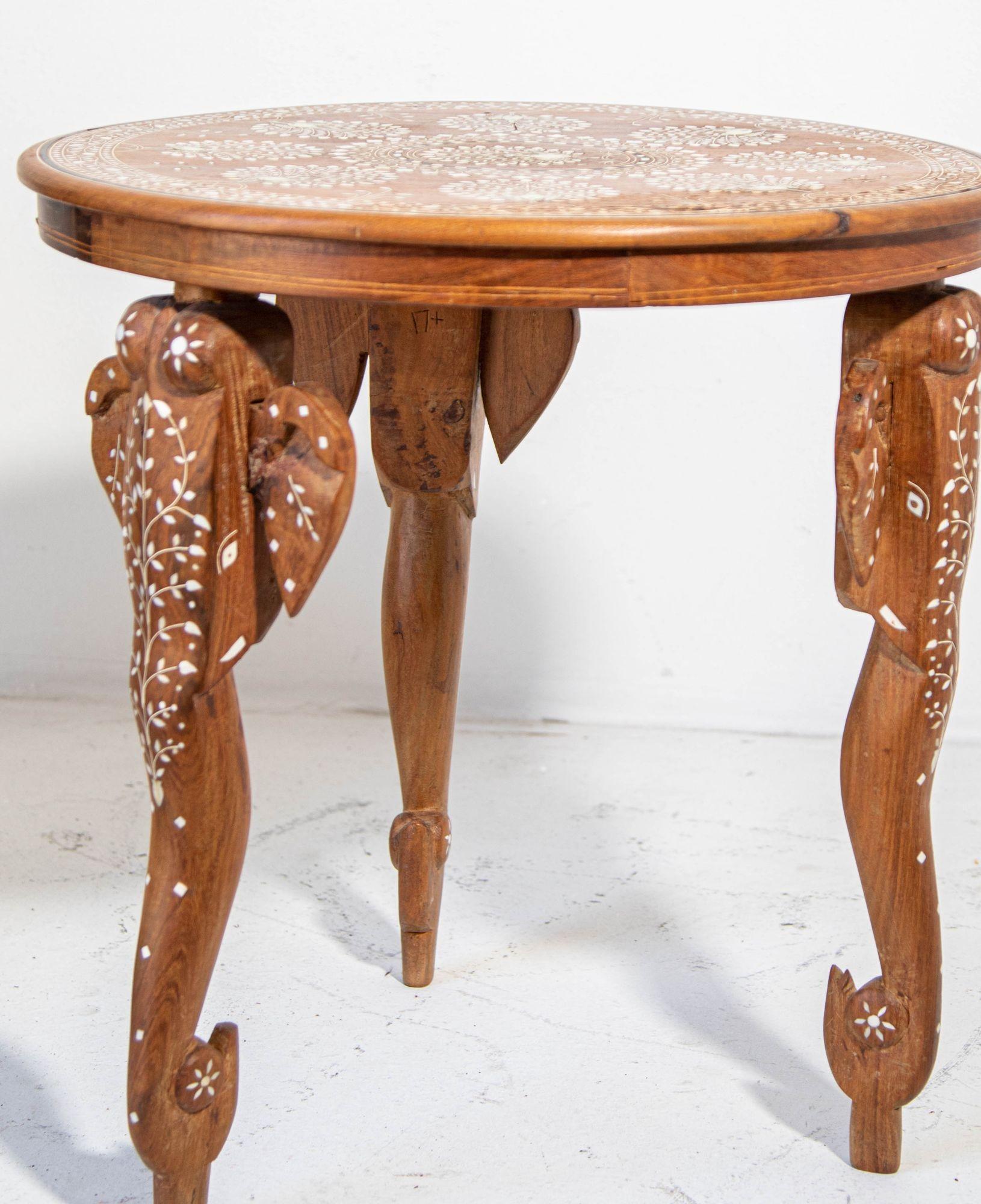 Anglo Indian Mughal Teak Inlaid Round Side Table 12