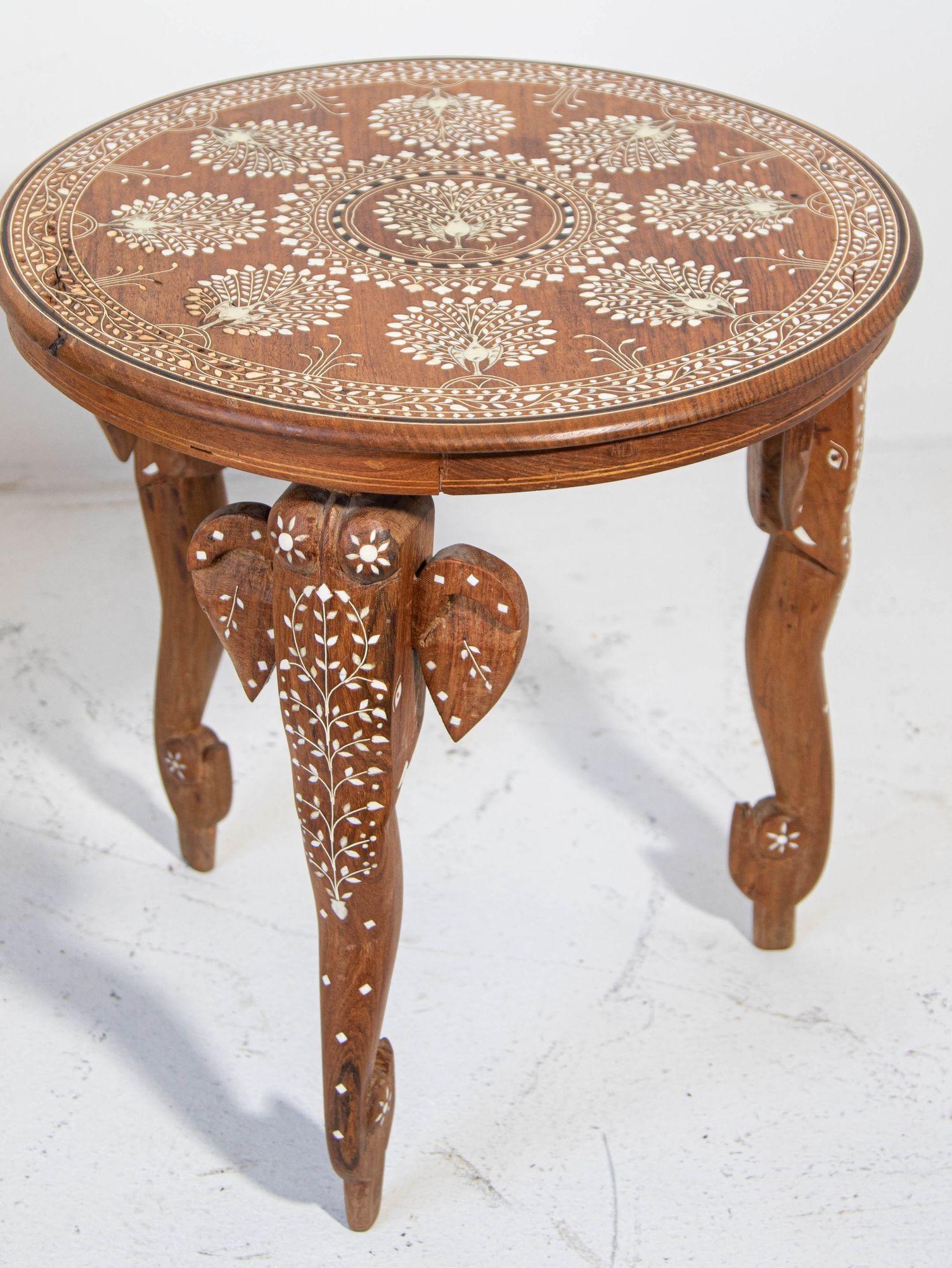 Anglo-Indian Anglo Indian Mughal Teak Inlaid Round Side Table