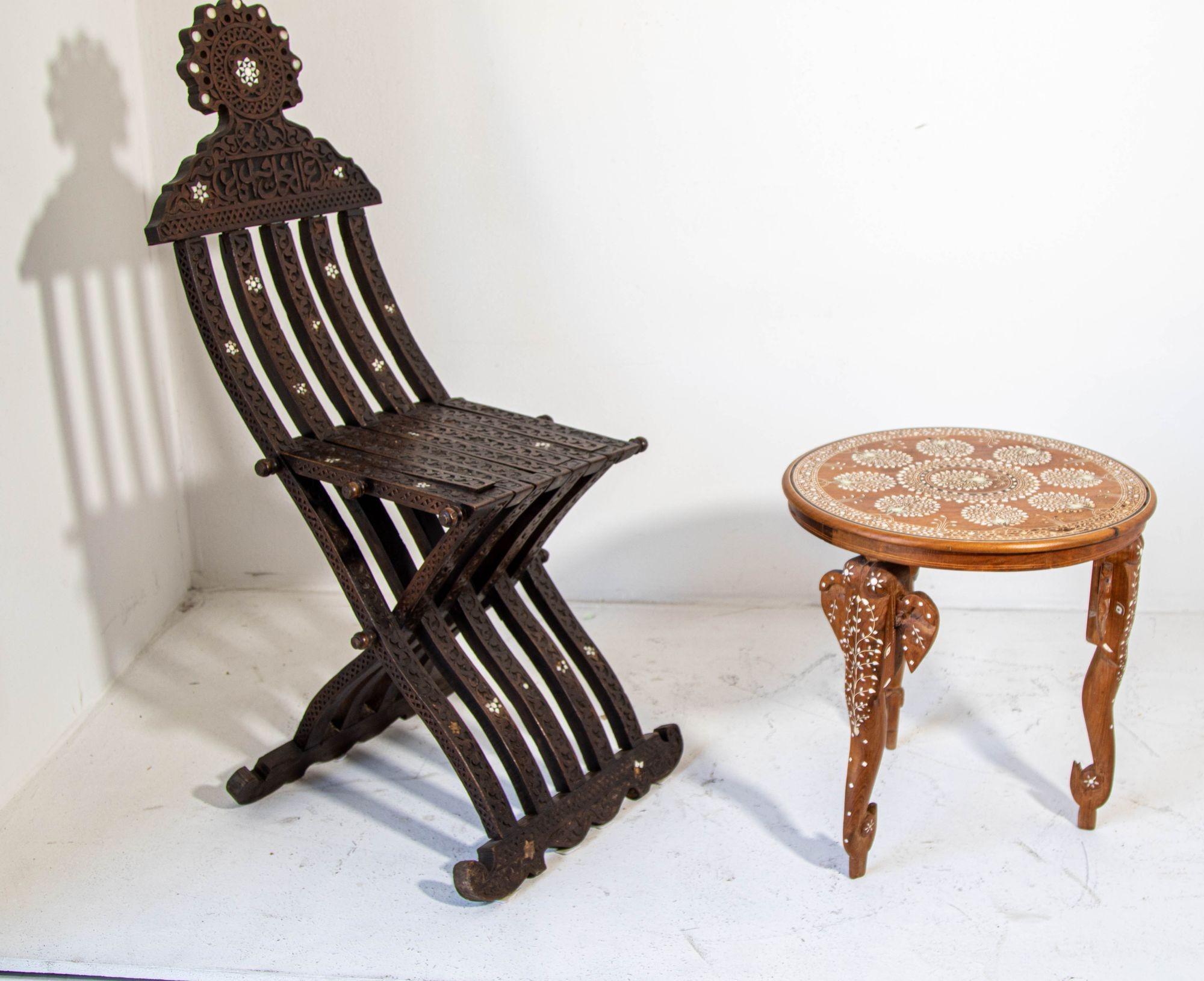 19th Century Anglo Indian Mughal Teak Inlaid Round Side Table