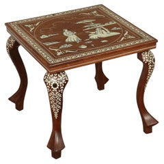 Anglo Indian Mughal Teak Inlaid Side Table, Handcrafted, India, 1950s