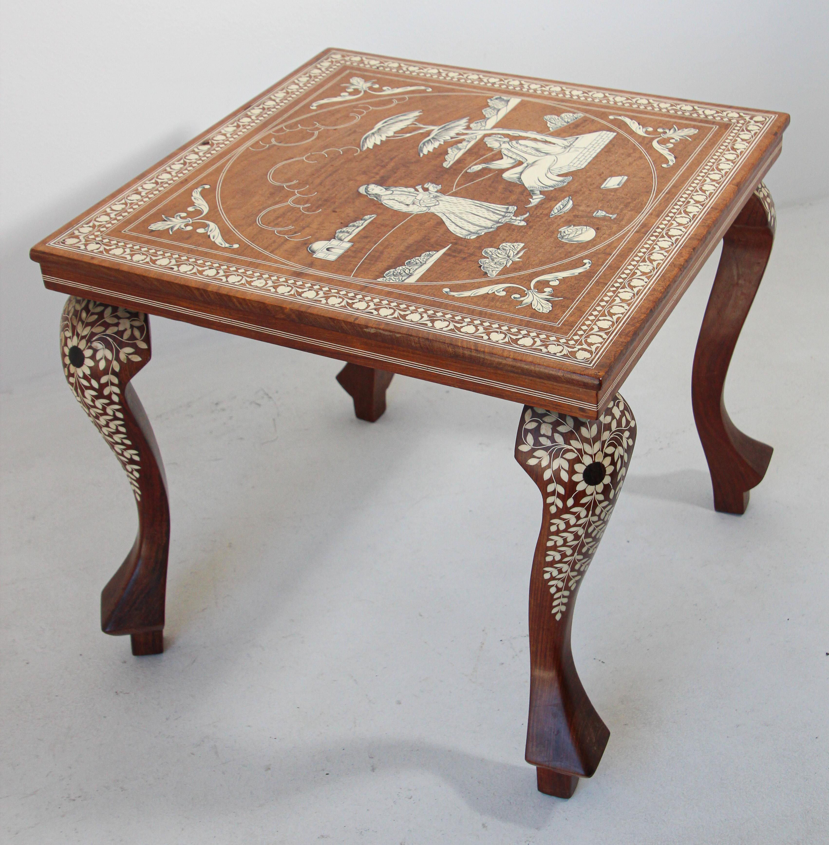 Anglo Indian Mughal Teak Inlaid Square Side Table For Sale 5