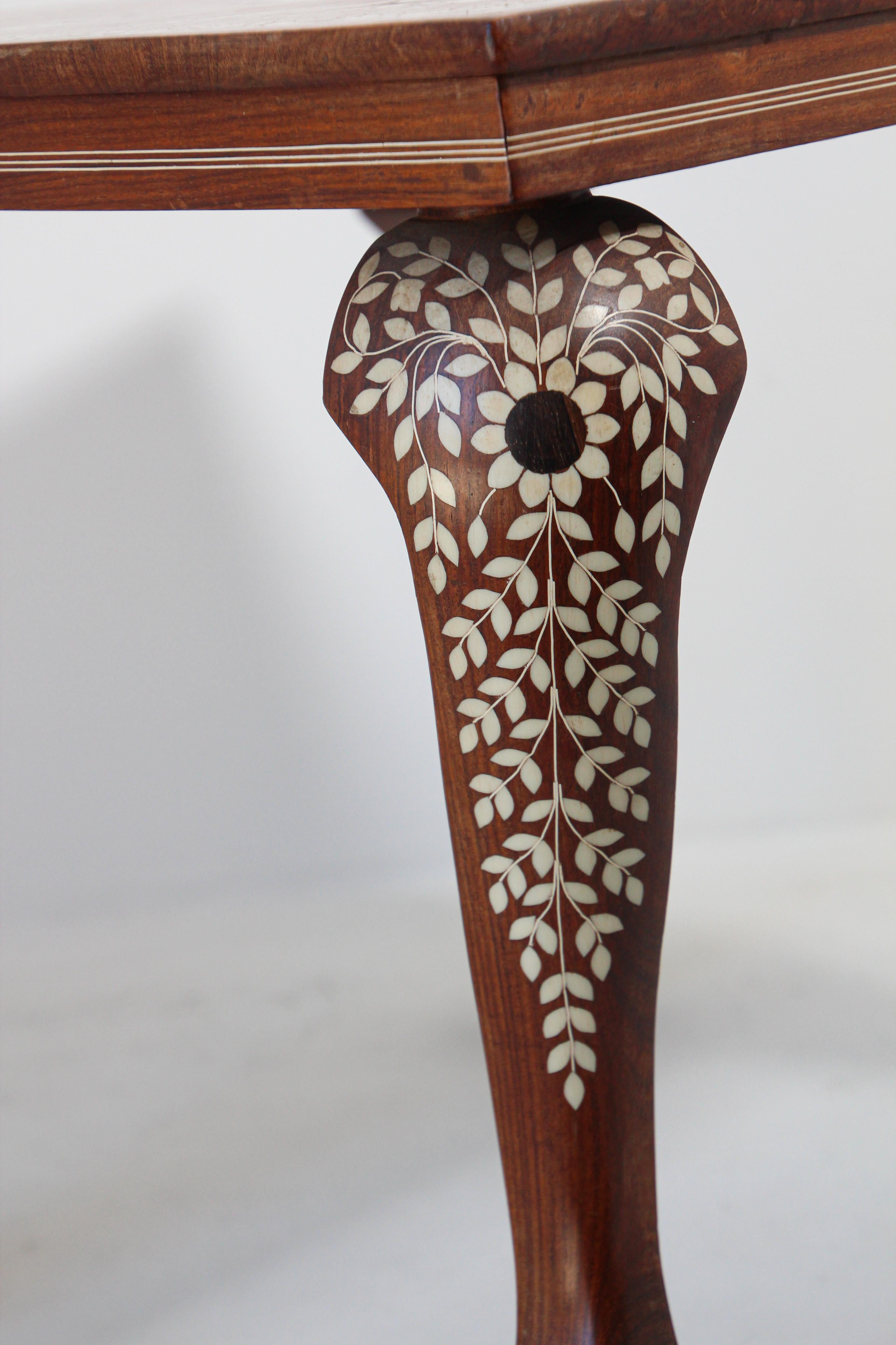Hand-Crafted Anglo Indian Mughal Teak Inlaid Square Side Table For Sale