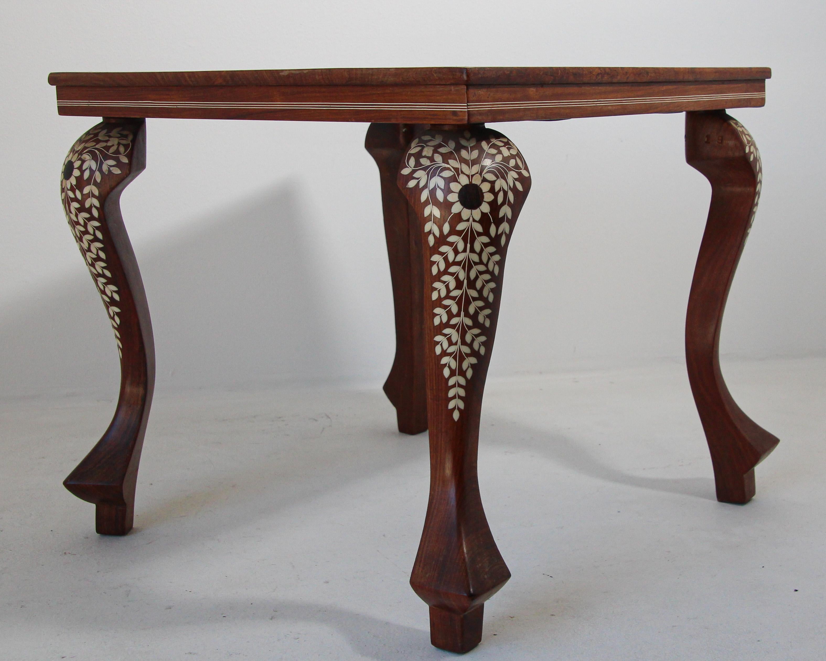 Anglo Indian Mughal Teak Inlaid Square Side Table For Sale 9