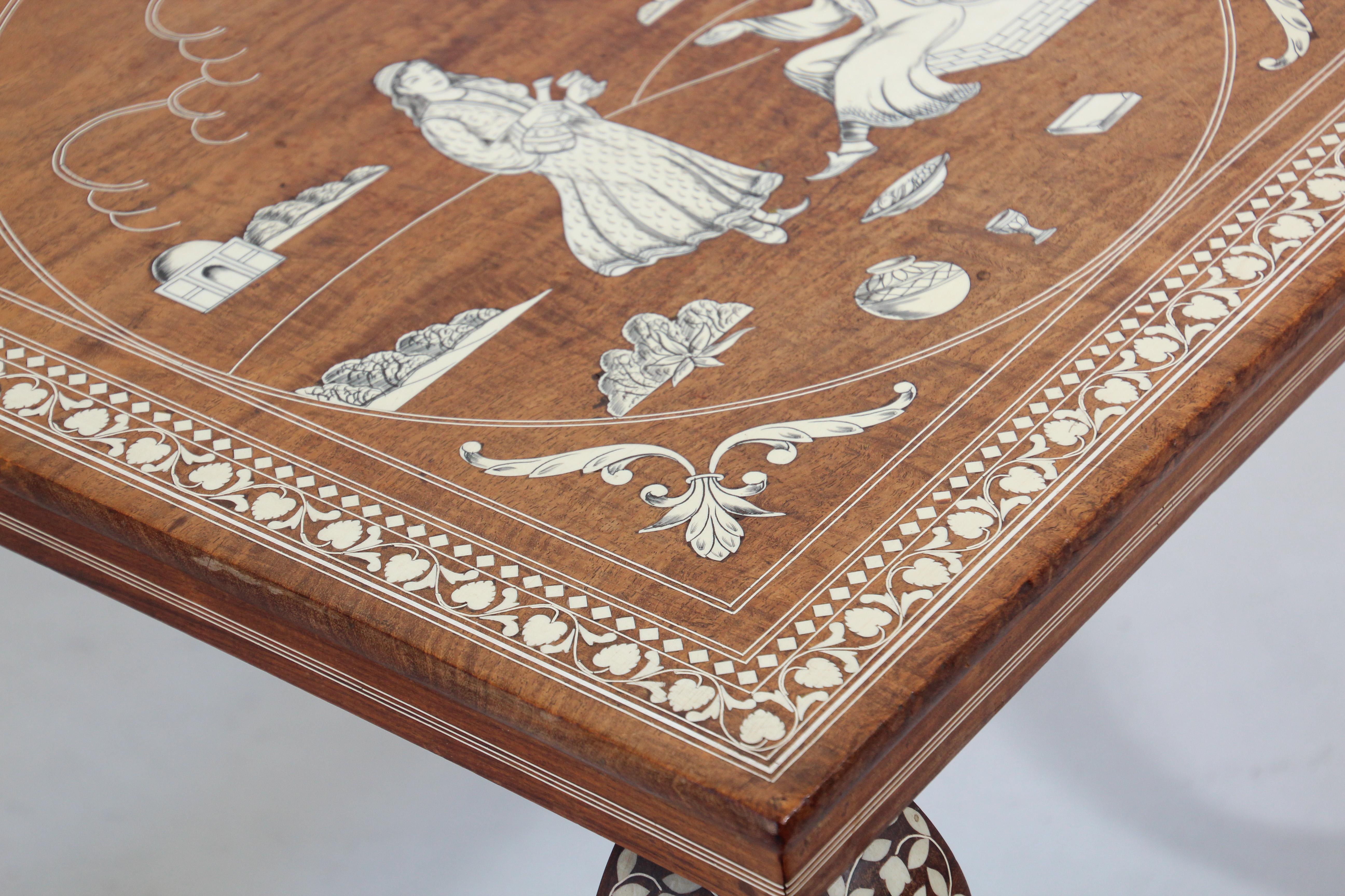 Anglo Indian Mughal Teak Inlaid Square Side Table For Sale 10