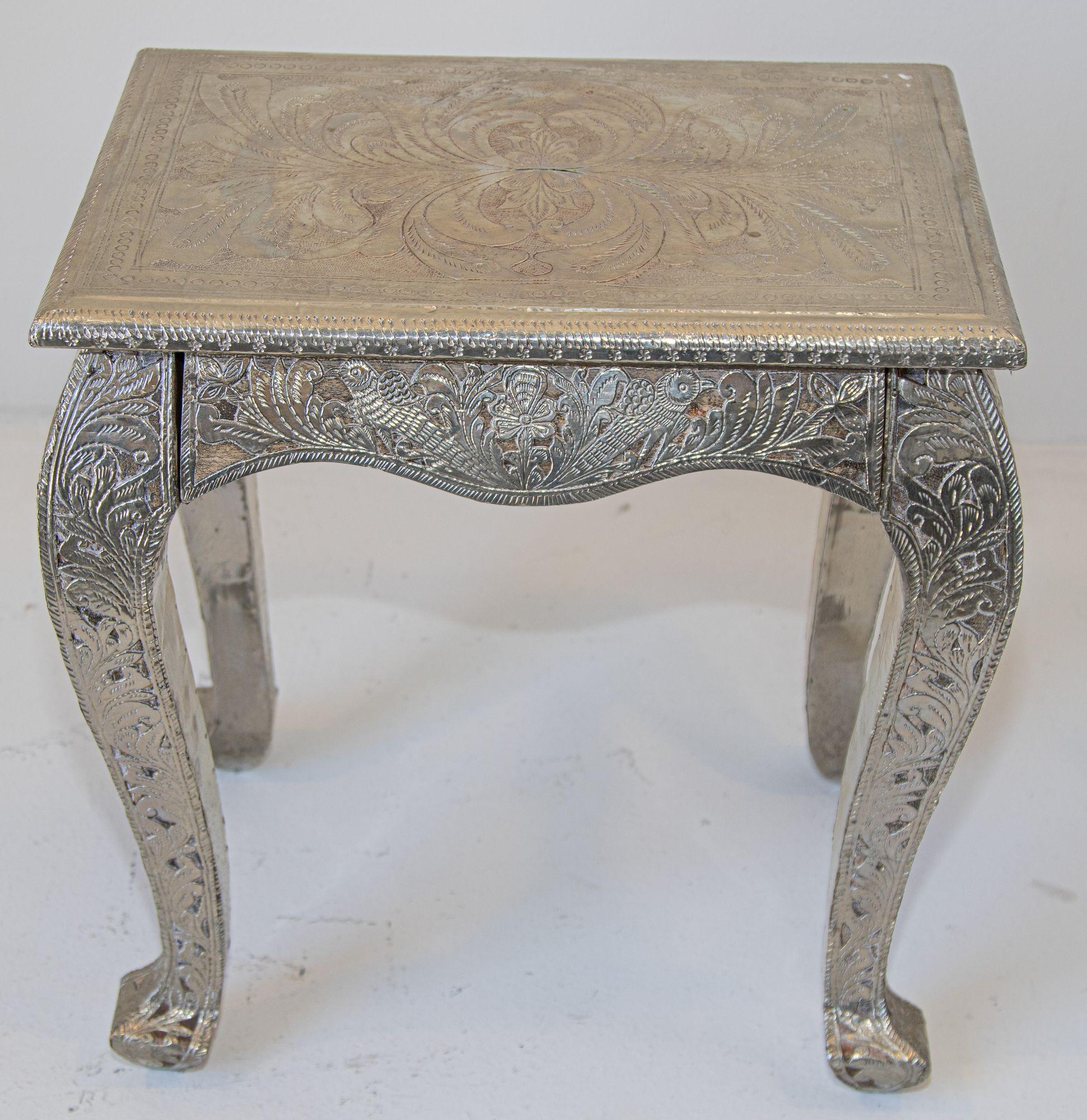 Anglo Indian Night Stand Silver Clad a Pair 4