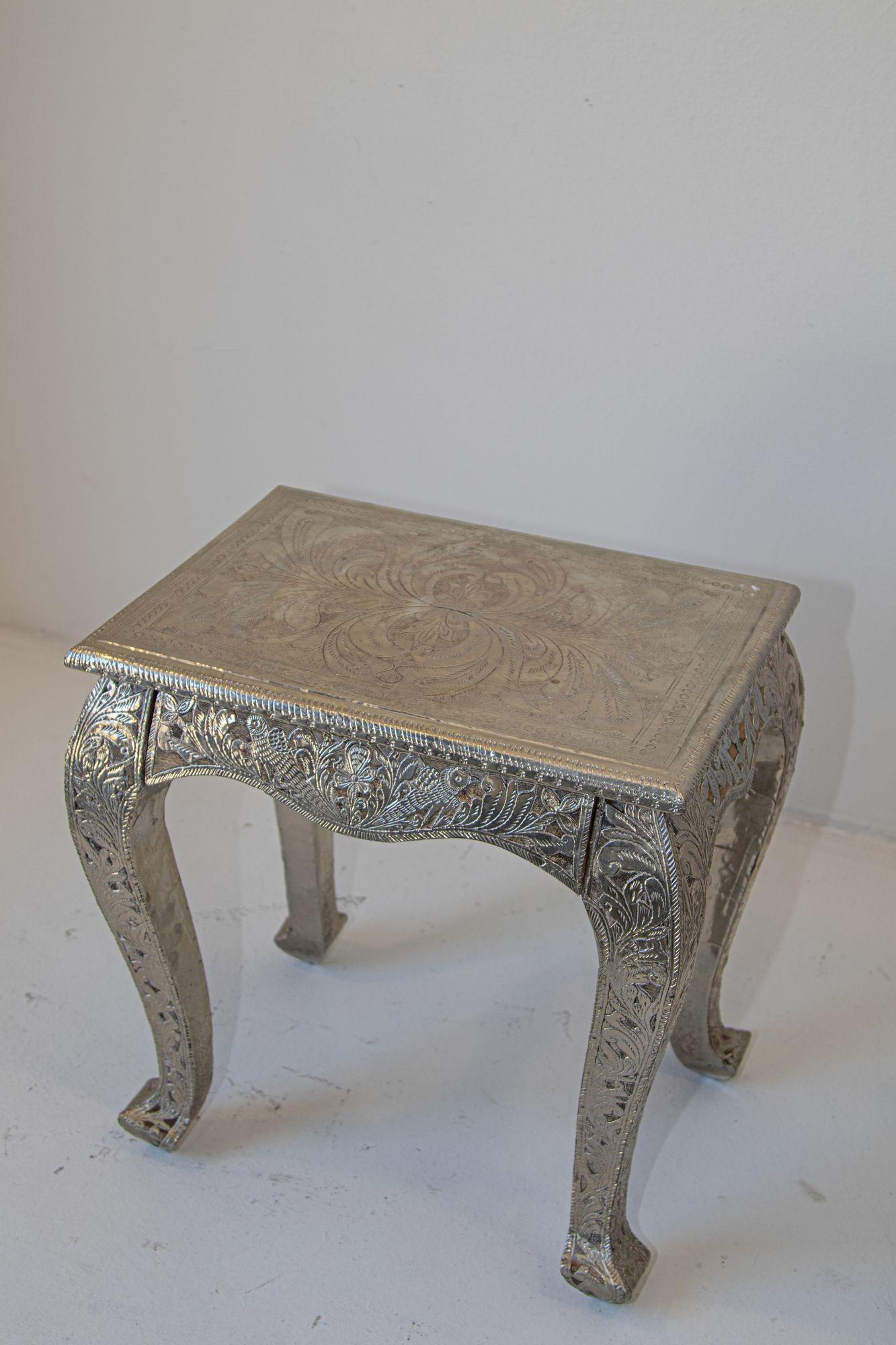Anglo Indian Night Stand Silver Clad a Pair 5