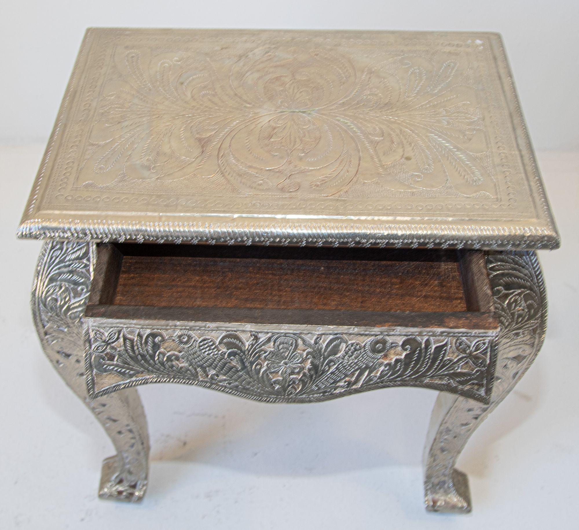 Anglo Indian Night Stand Silver Clad a Pair 9