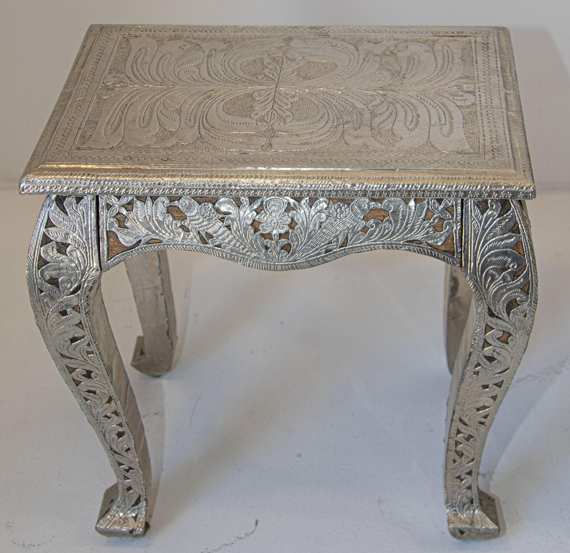 Hammered Anglo Indian Night Stand Silver Clad a Pair