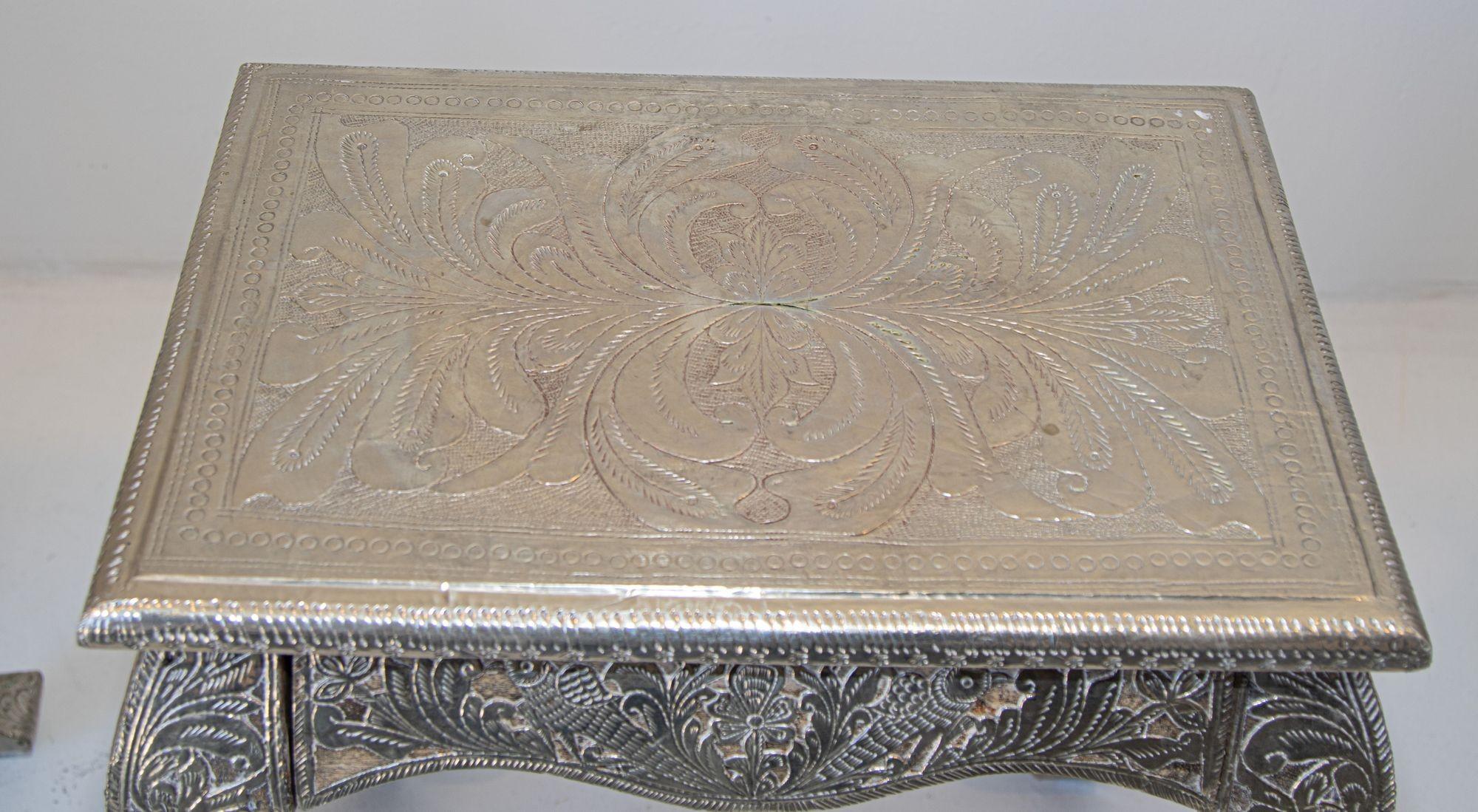Anglo Indian Night Stand Silver Clad a Pair In Good Condition In North Hollywood, CA