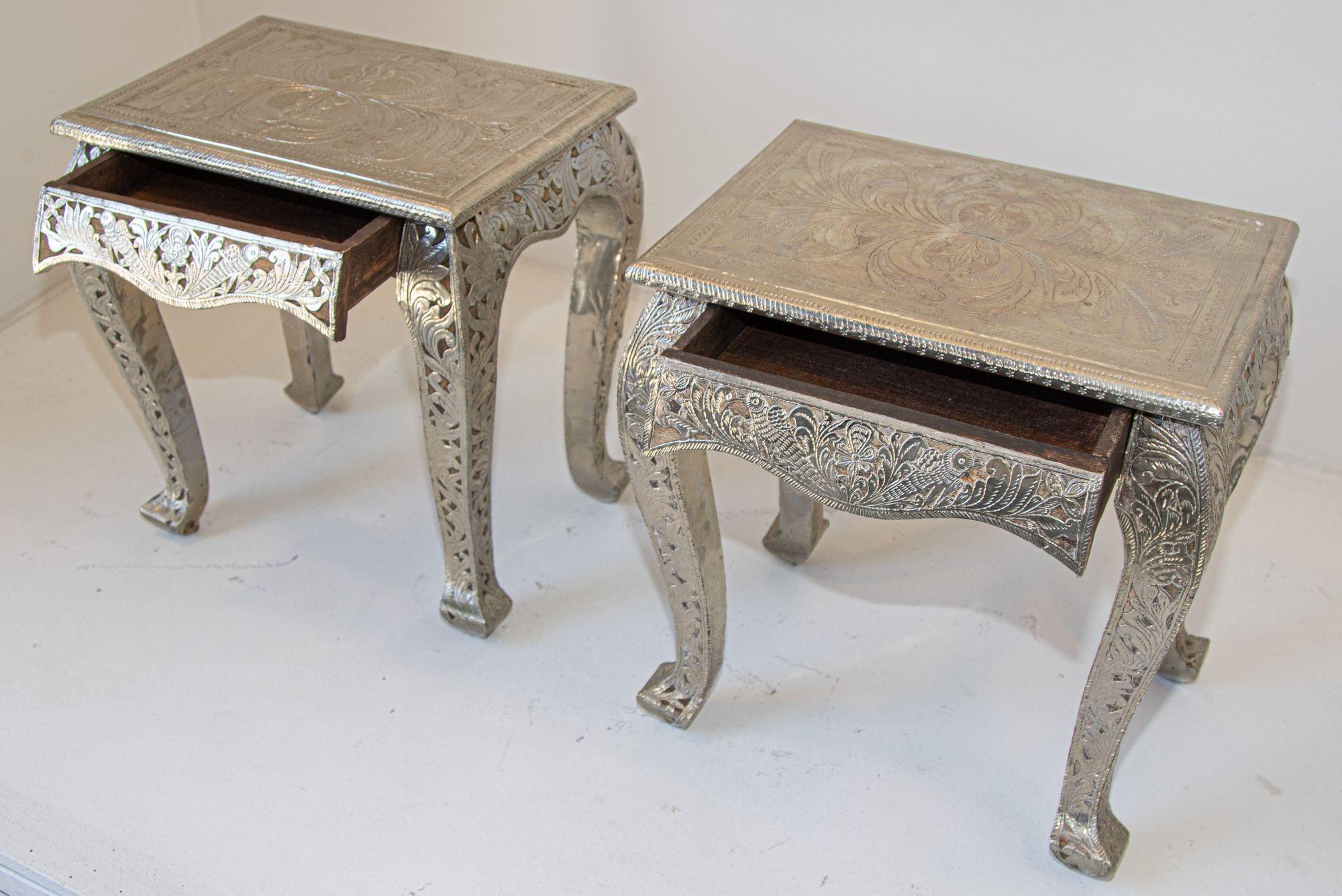 Anglo Indian Night Stand Silver Clad a Pair 1