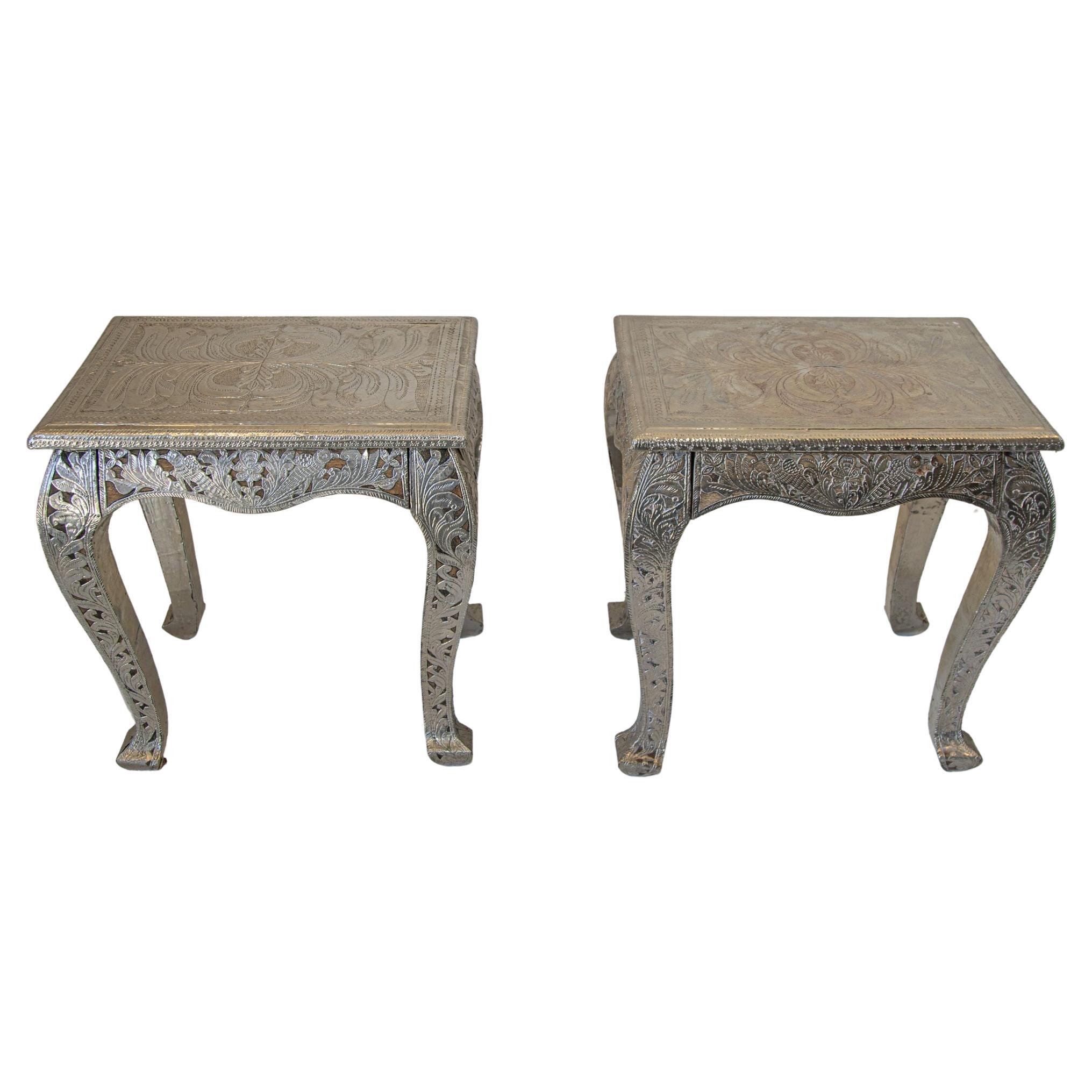 Anglo Indian Night Stand Silver Clad a Pair