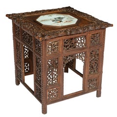 Anglo-Indian Occasional Table with Porcelain Panel, India circa 1890