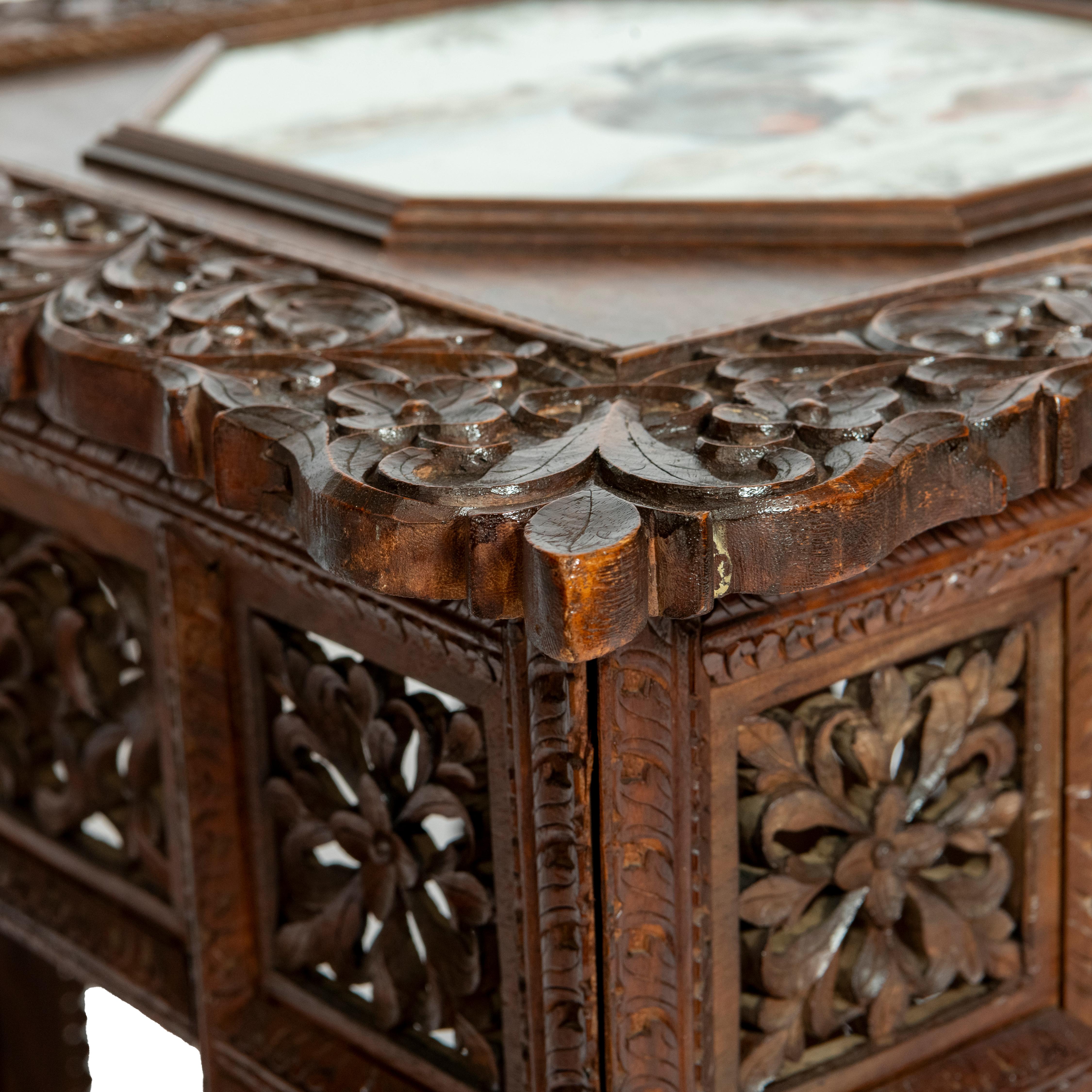 Late 19th Century Anglo-Indian Occasional Table with Porcelain Panel, India circa 1890 For Sale