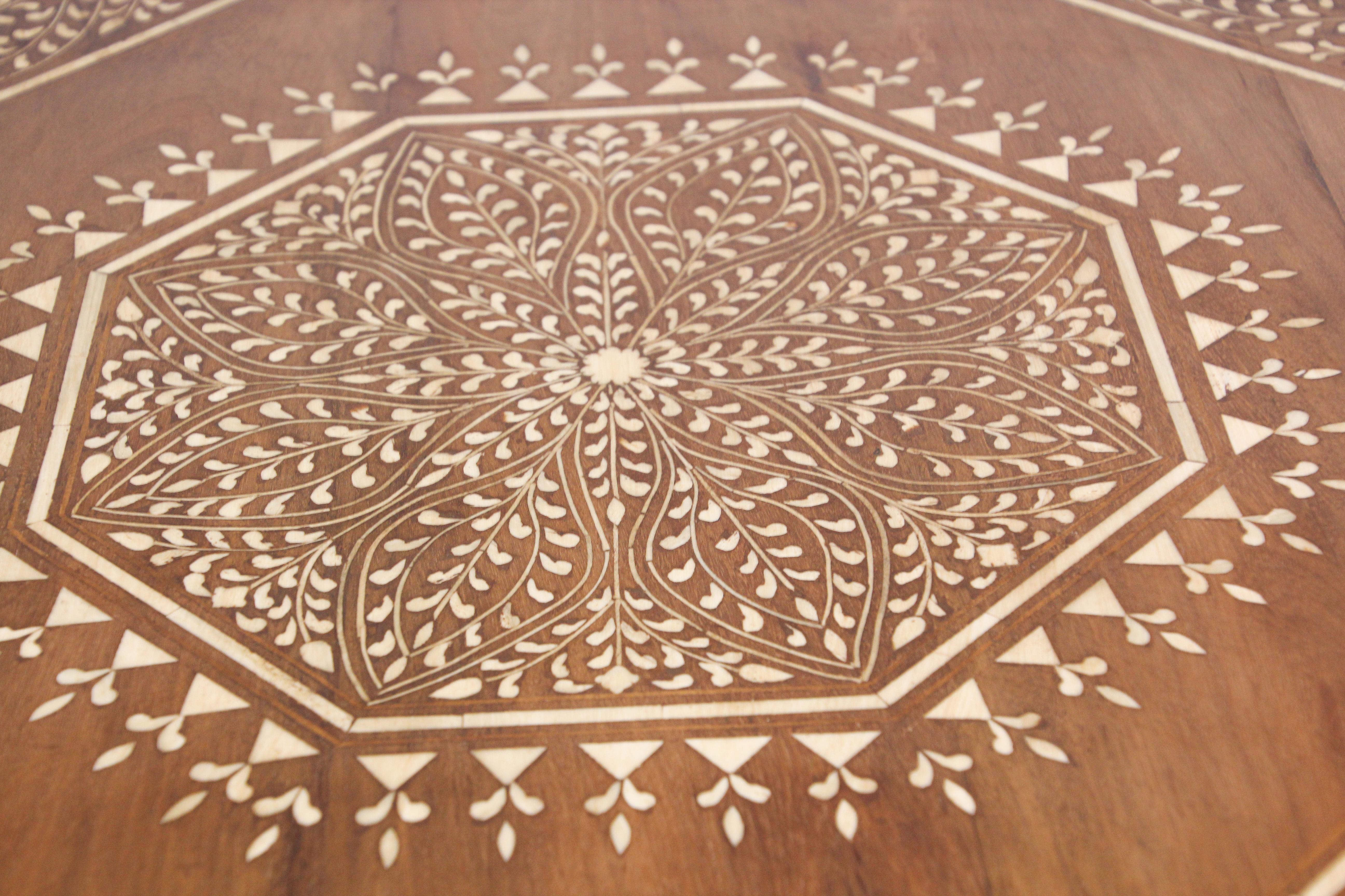 Anglo-Indian Octagonal Mughal Moorish Table with Inlay India 2