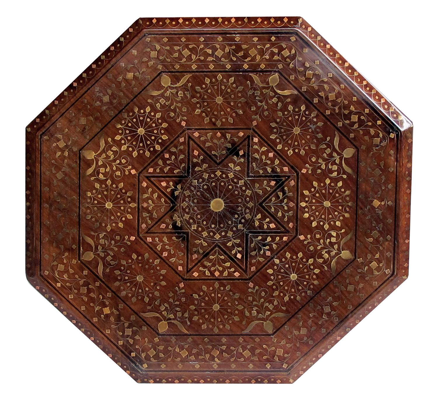 Anglo-Indian Anglo Indian Octagonal Side/Traveling Table with Brass and Copper Inlay