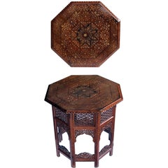 Anglo Indian Octagonal Side/Traveling Table with Brass and Copper Inlay