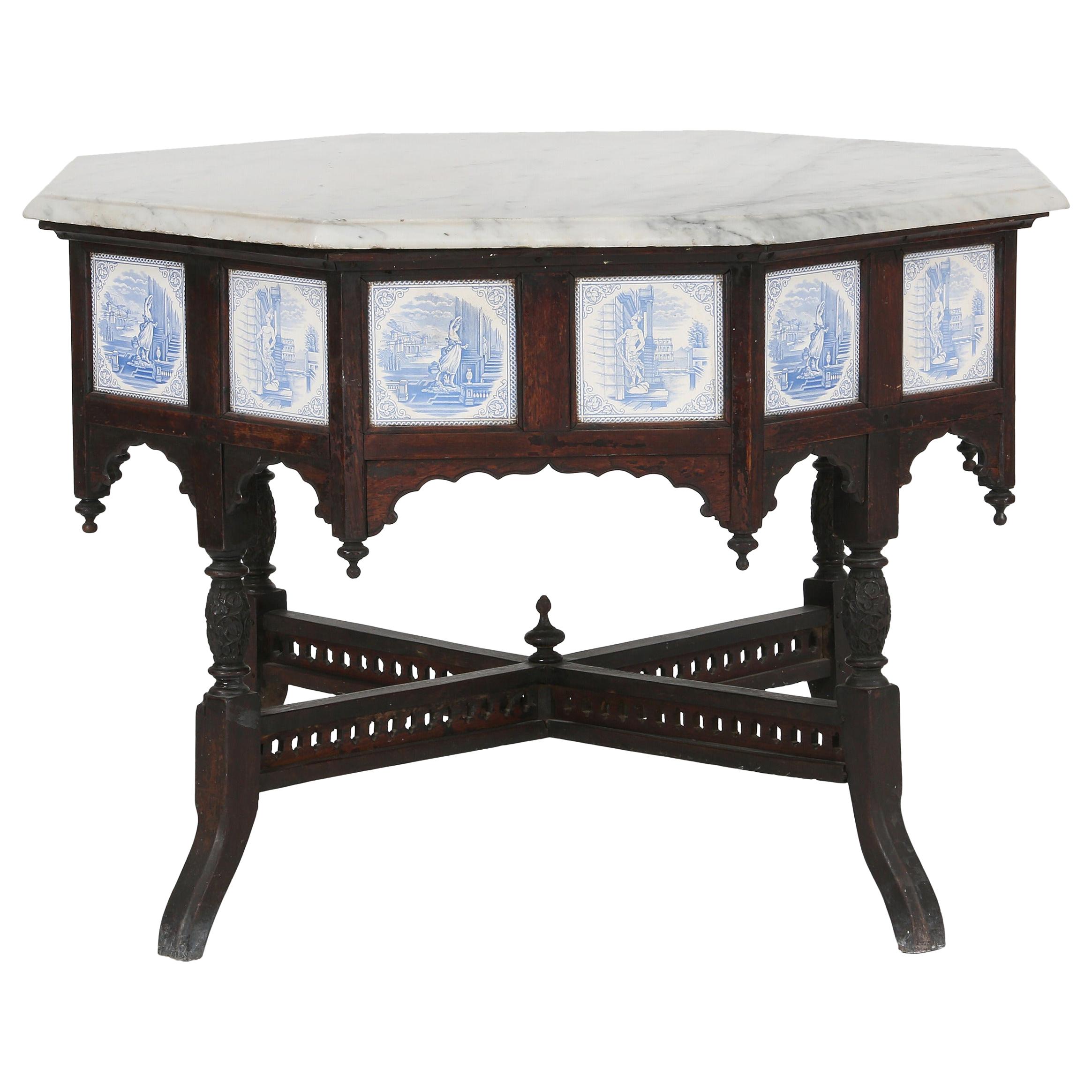 Anglo-Indian Octagonal Table with Marble Top For Sale