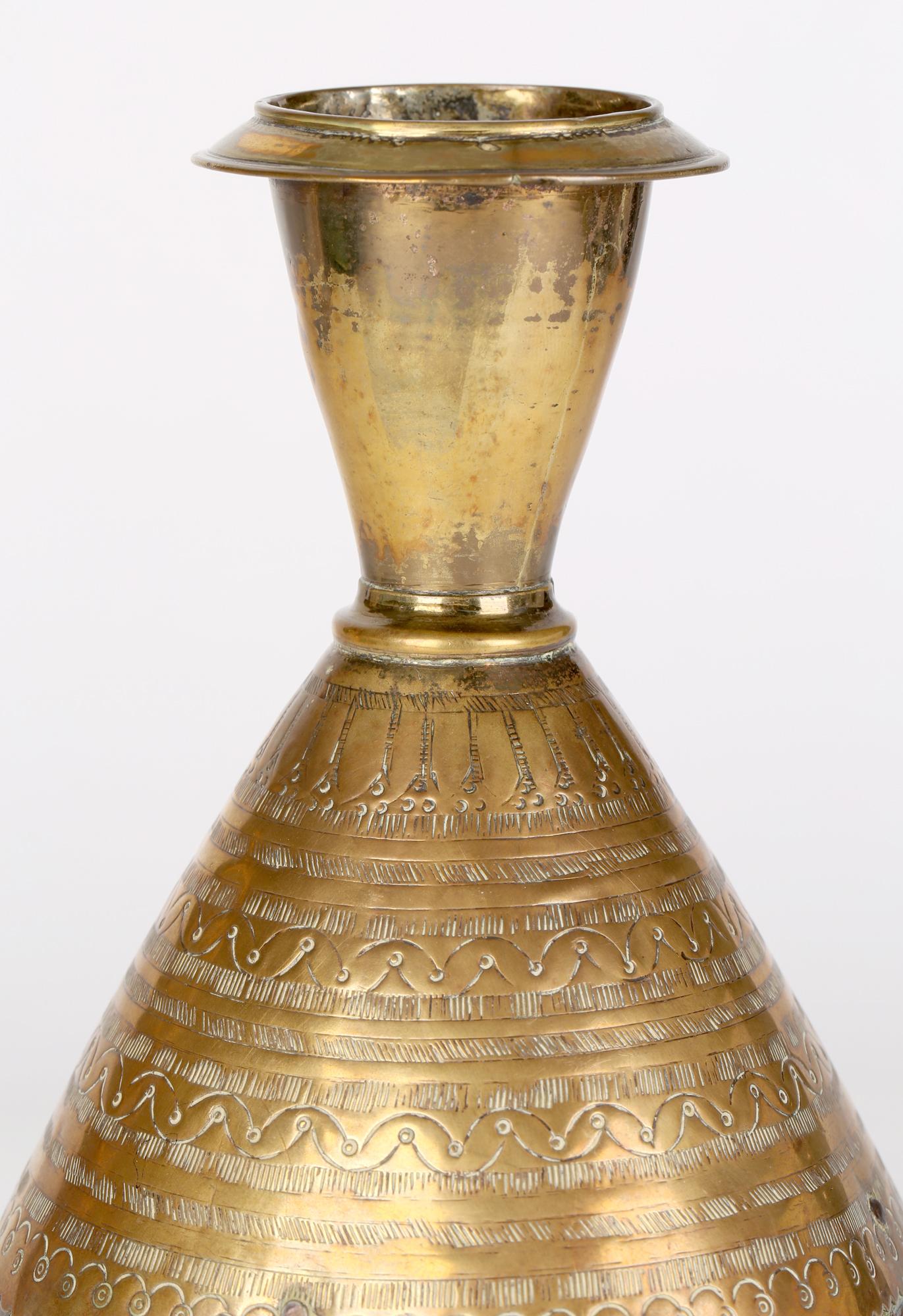 Anglo Indian or Middle Eastern Brass Overlay Coconut Wood Vase In Good Condition For Sale In Bishop's Stortford, Hertfordshire
