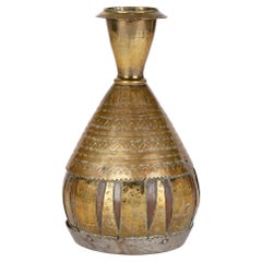 Anglo Indian or Middle Eastern Brass Overlay Coconut Wood Vase