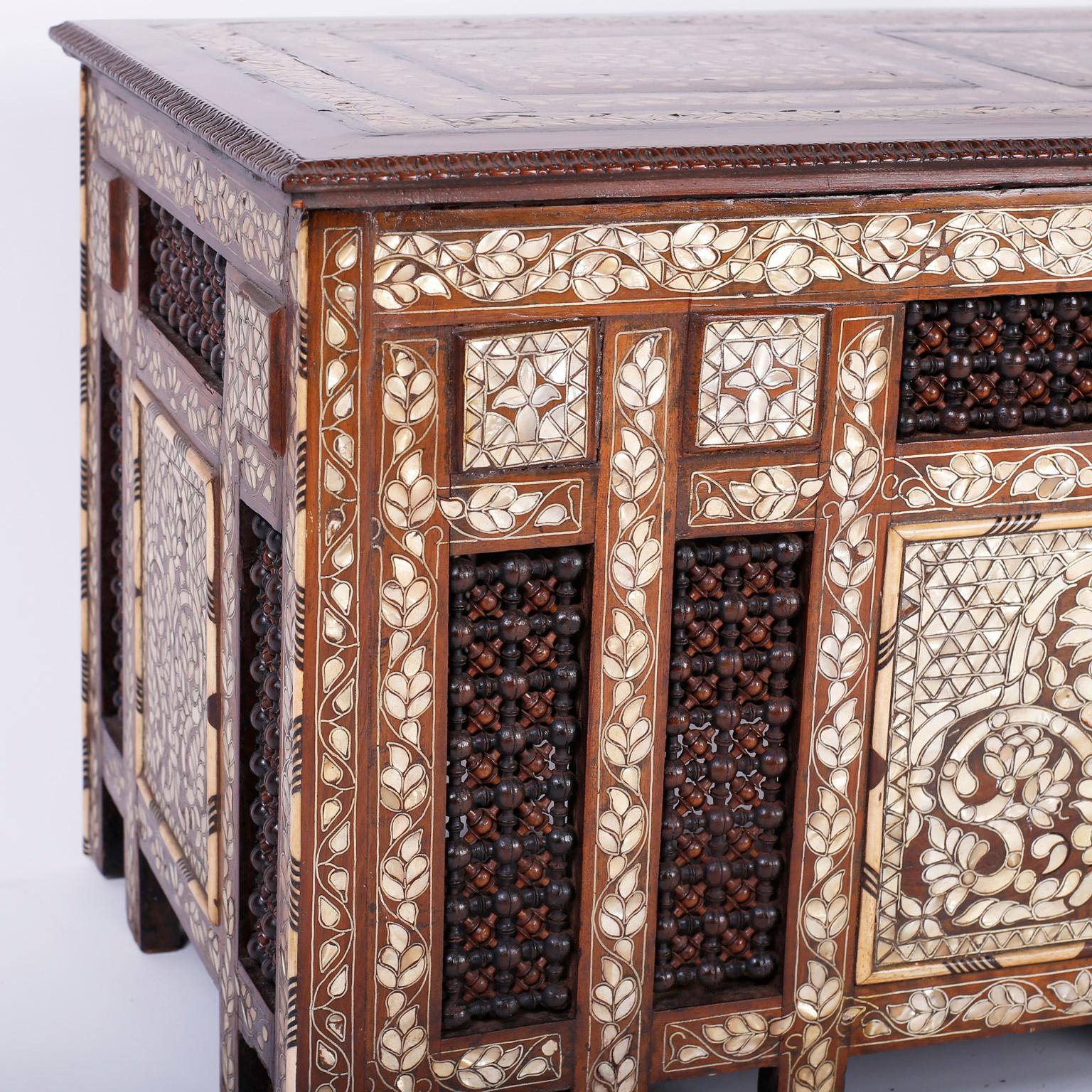 Teak Anglo-Indian or Syrian Rectangular Inlaid Coffee Table