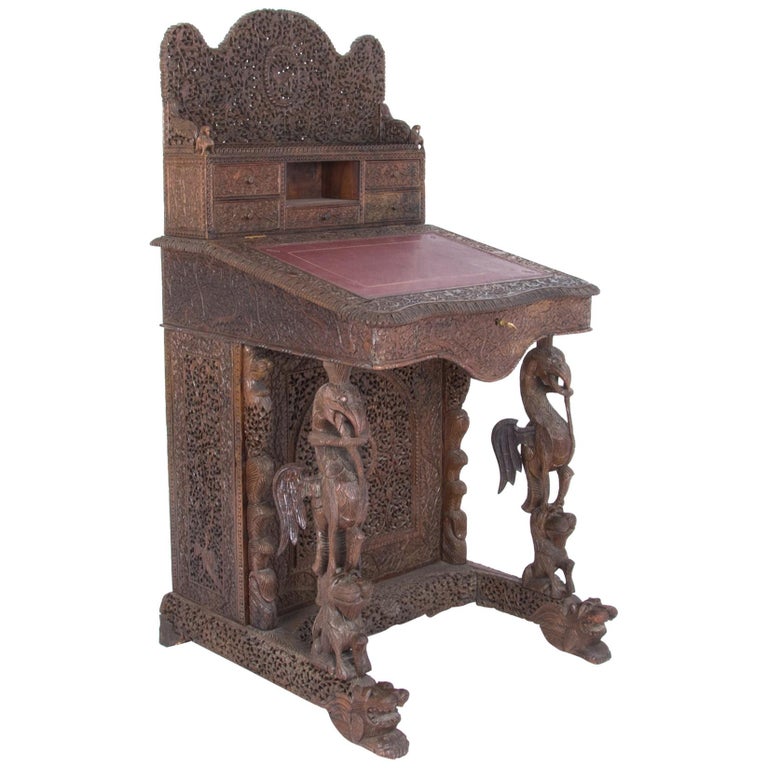 Anglo Indian Ornamental Writing Desk For Sale