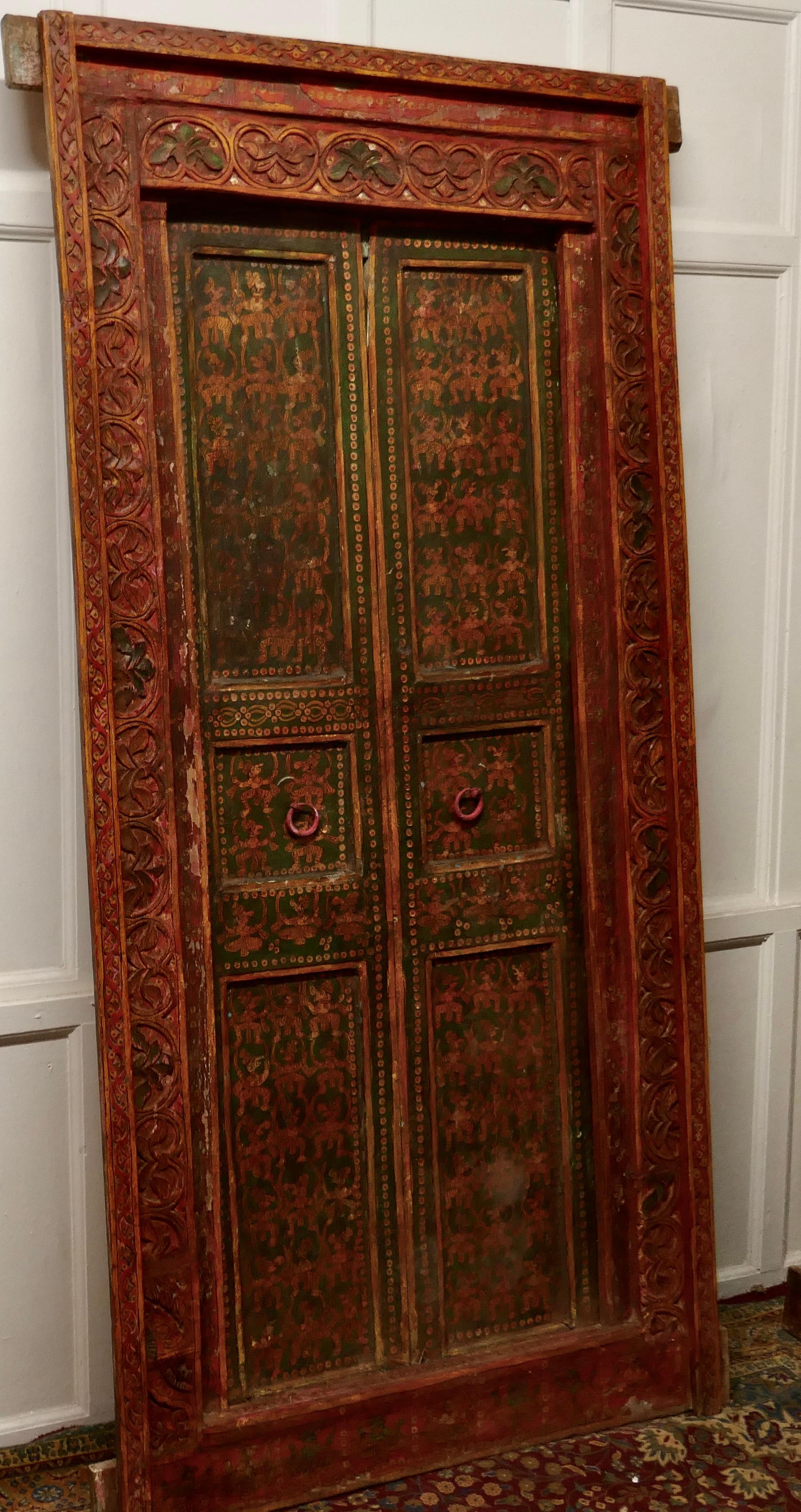 Anglo-Indian Anglo Indian Painted Doors in Original Frame, Wall Art For Sale