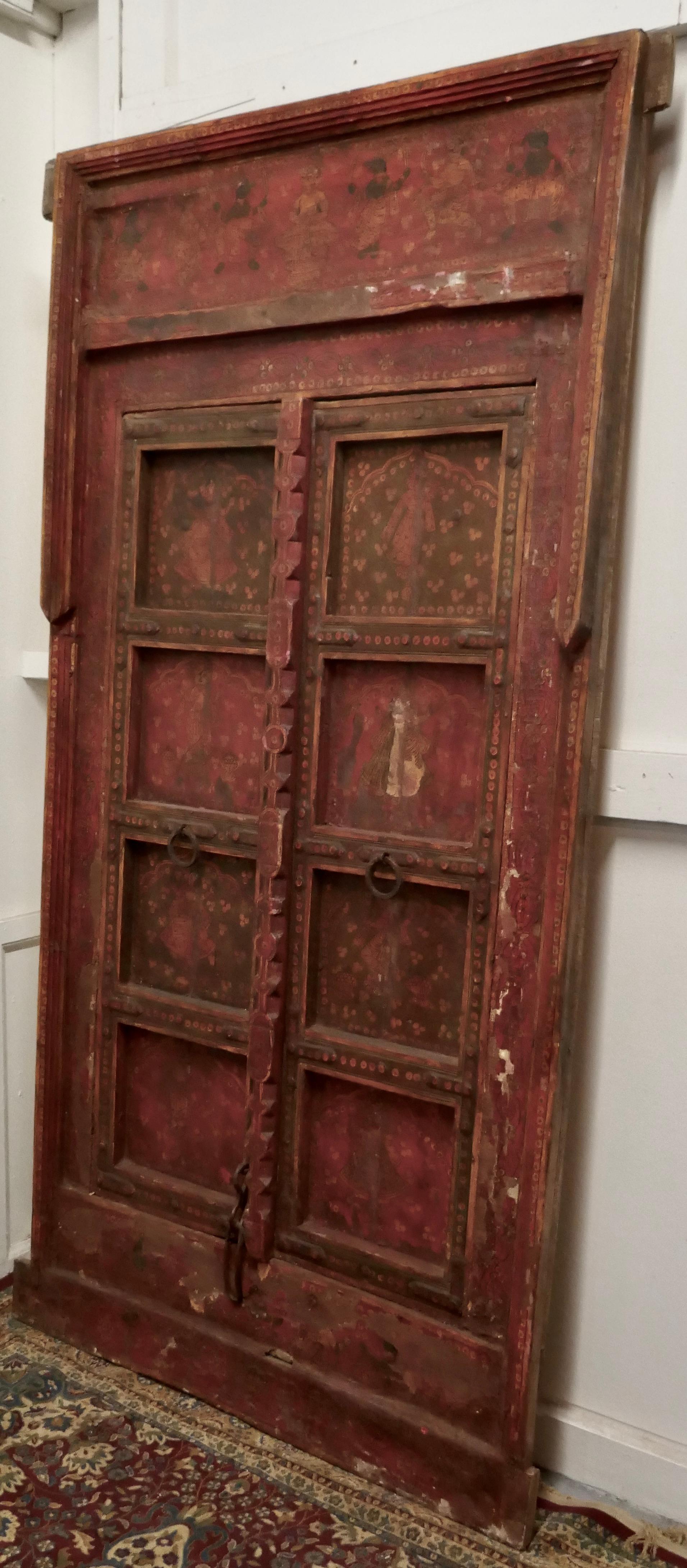 Anglo Raj Anglo Indian Painted Doors in Original Frame, Wall Art For Sale