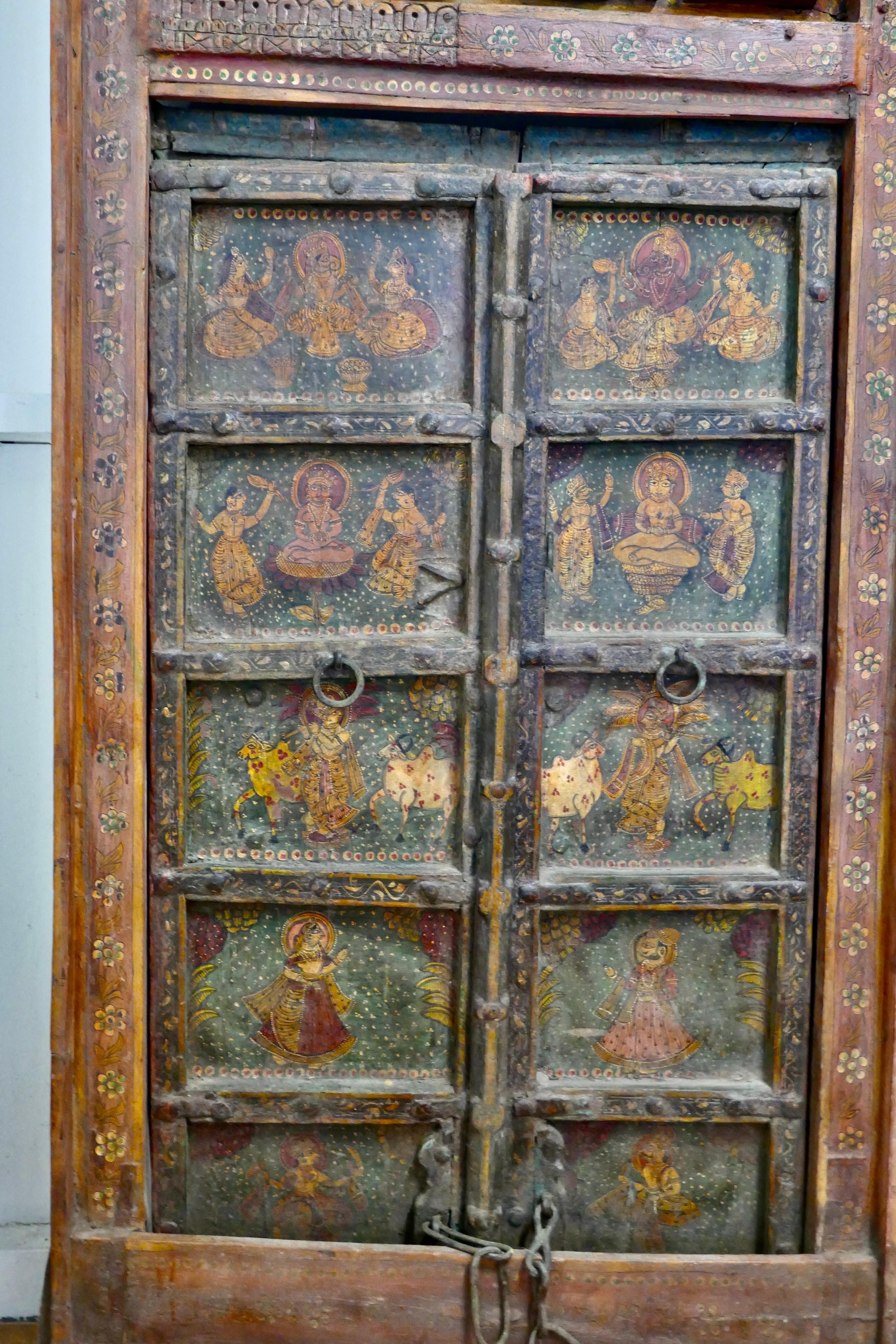 Anglo-Indian Anglo Indian Painted Doors in Original Frame, Wall Art For Sale