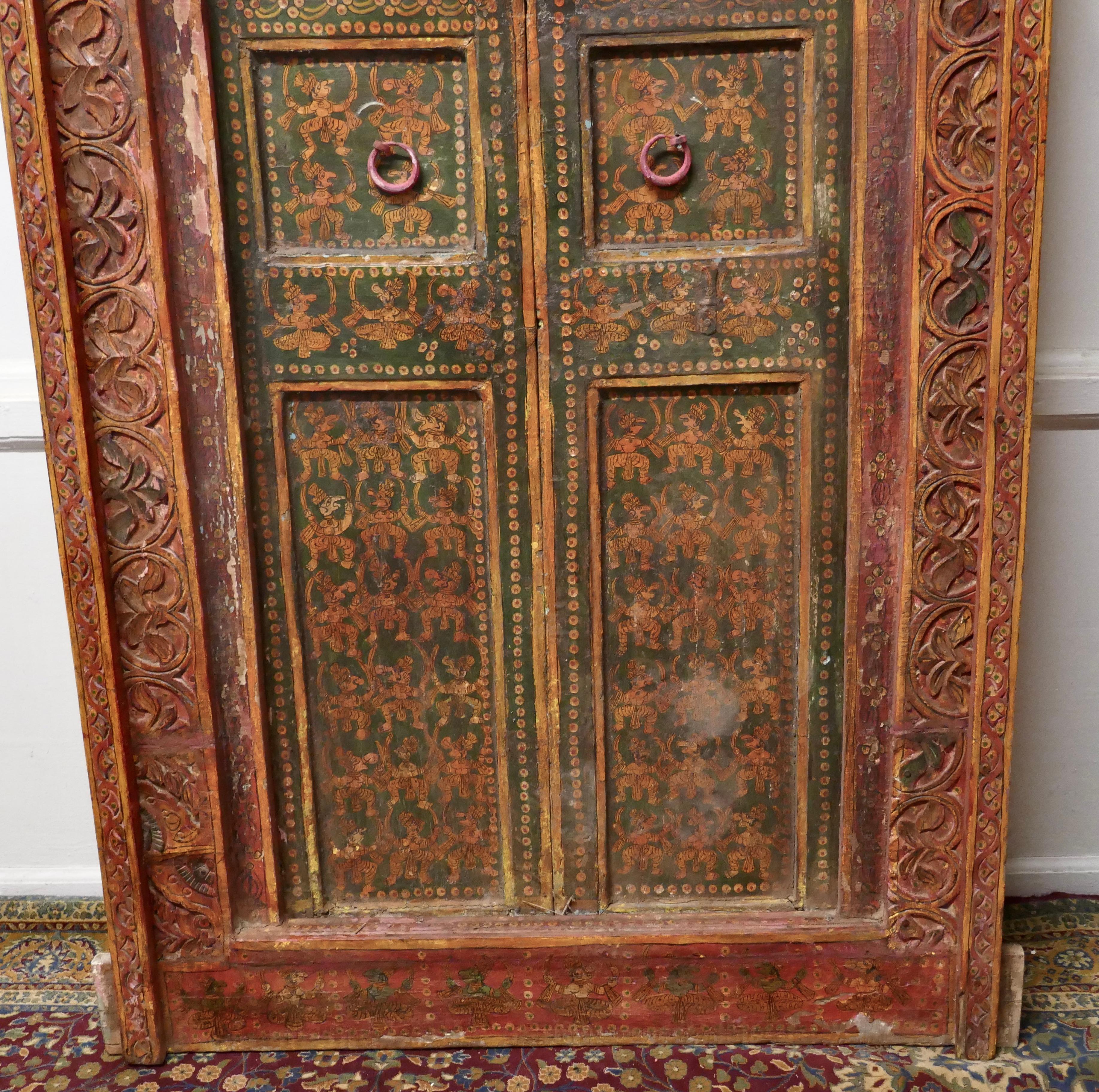 19th Century Anglo Indian Painted Doors in Original Frame, Wall Art For Sale