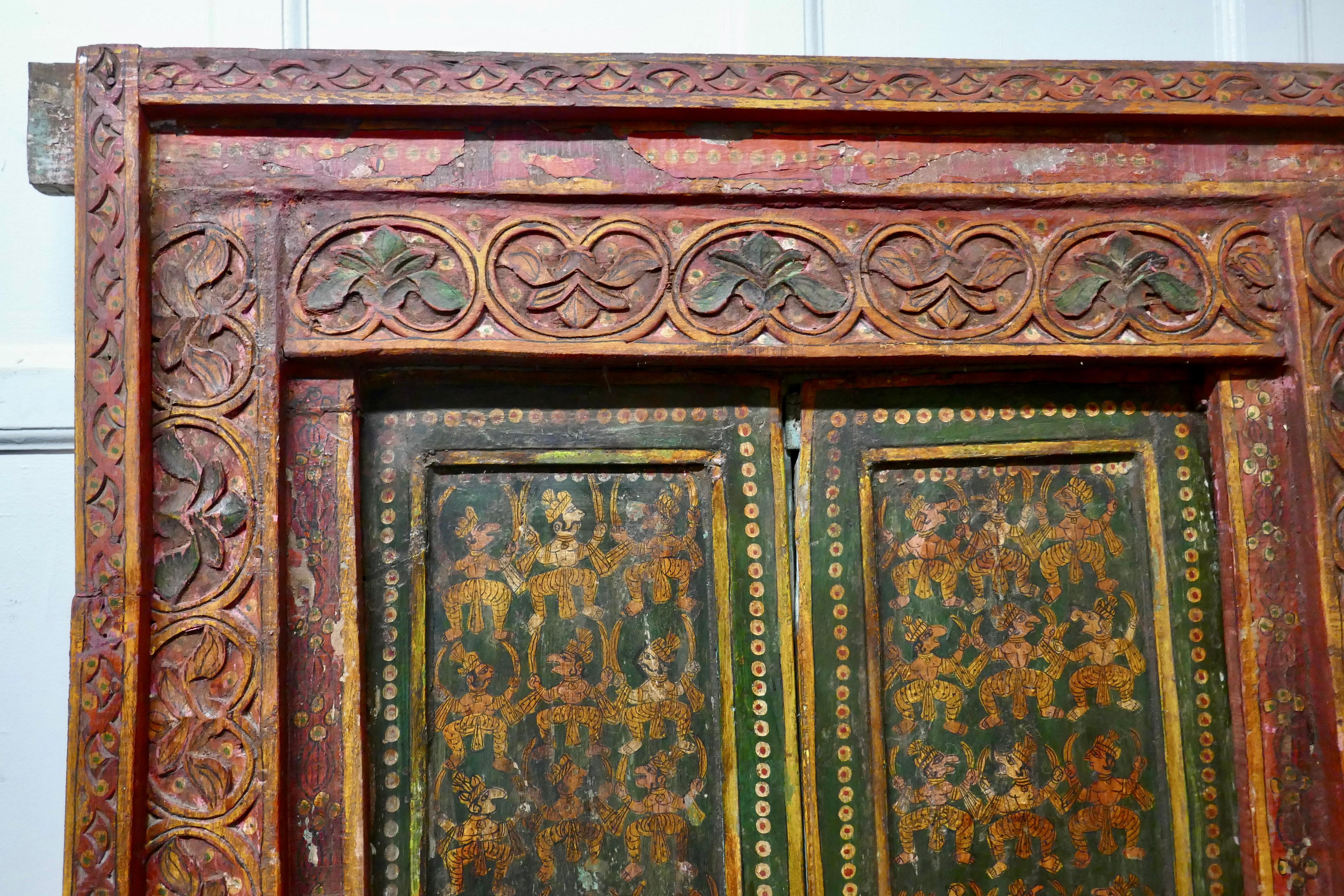 Anglo Indian Painted Doors in Original Frame, Wall Art For Sale 1