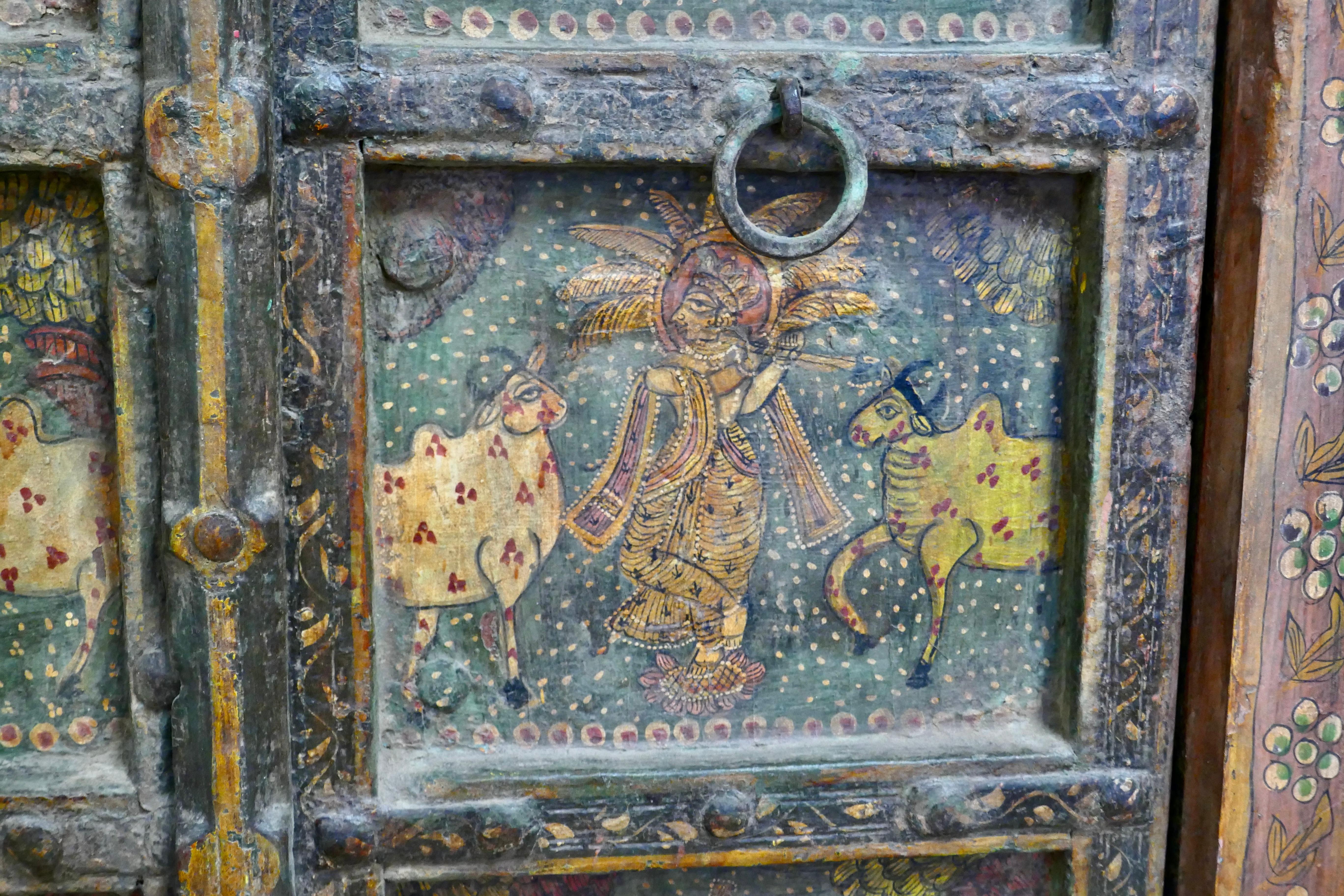 Porte dipinte in stile anglo-indiano con cornice originale, arte da parete in vendita 1