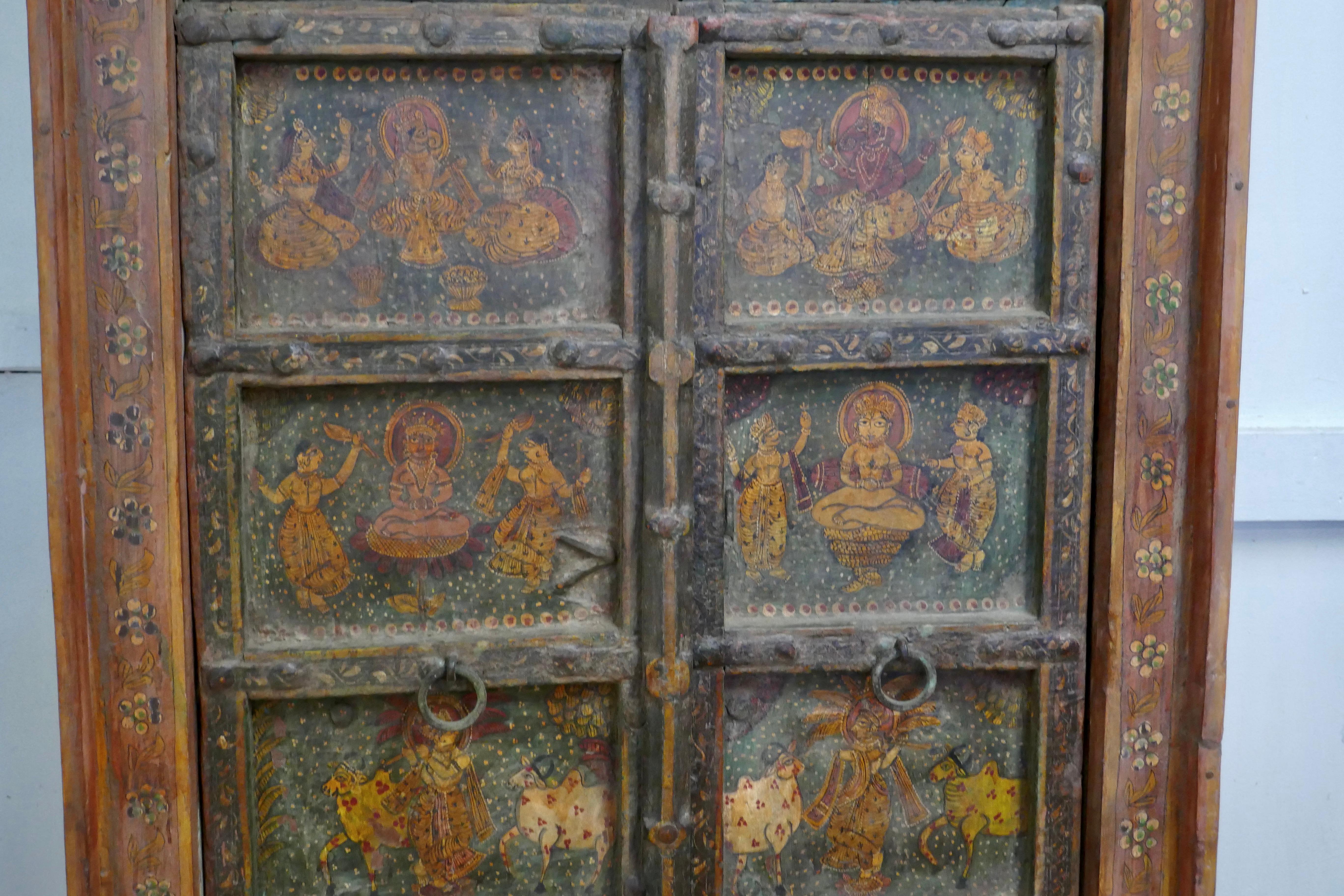 Anglo Indian Painted Doors in Original Frame, Wall Art For Sale 3
