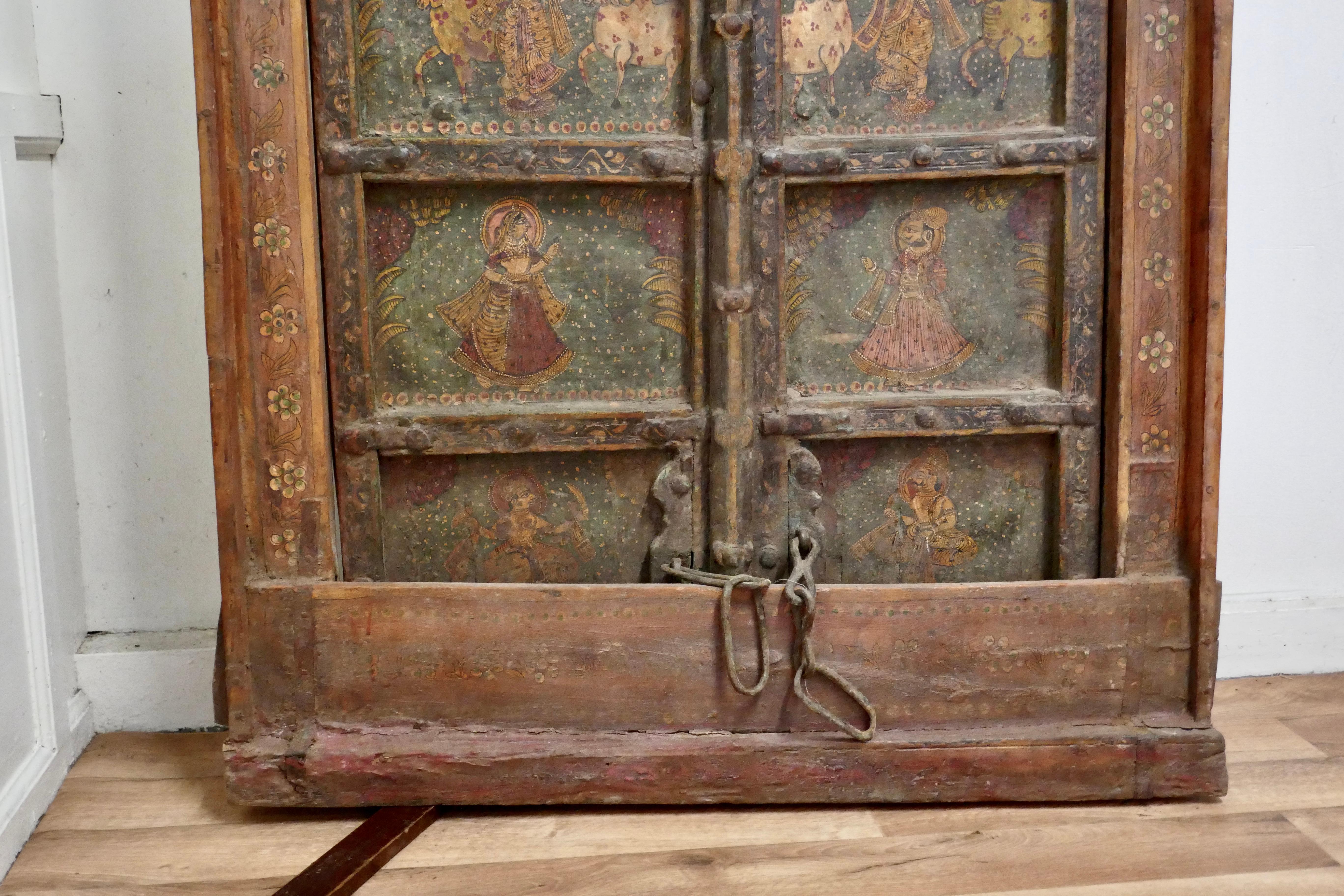 Anglo-indische bemalte Türen im Originalrahmen, Wandkunst im Angebot 4