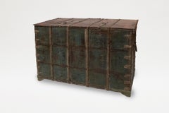 Anglo-Indian Painted Teak Iron-Bound Merchant's Chest