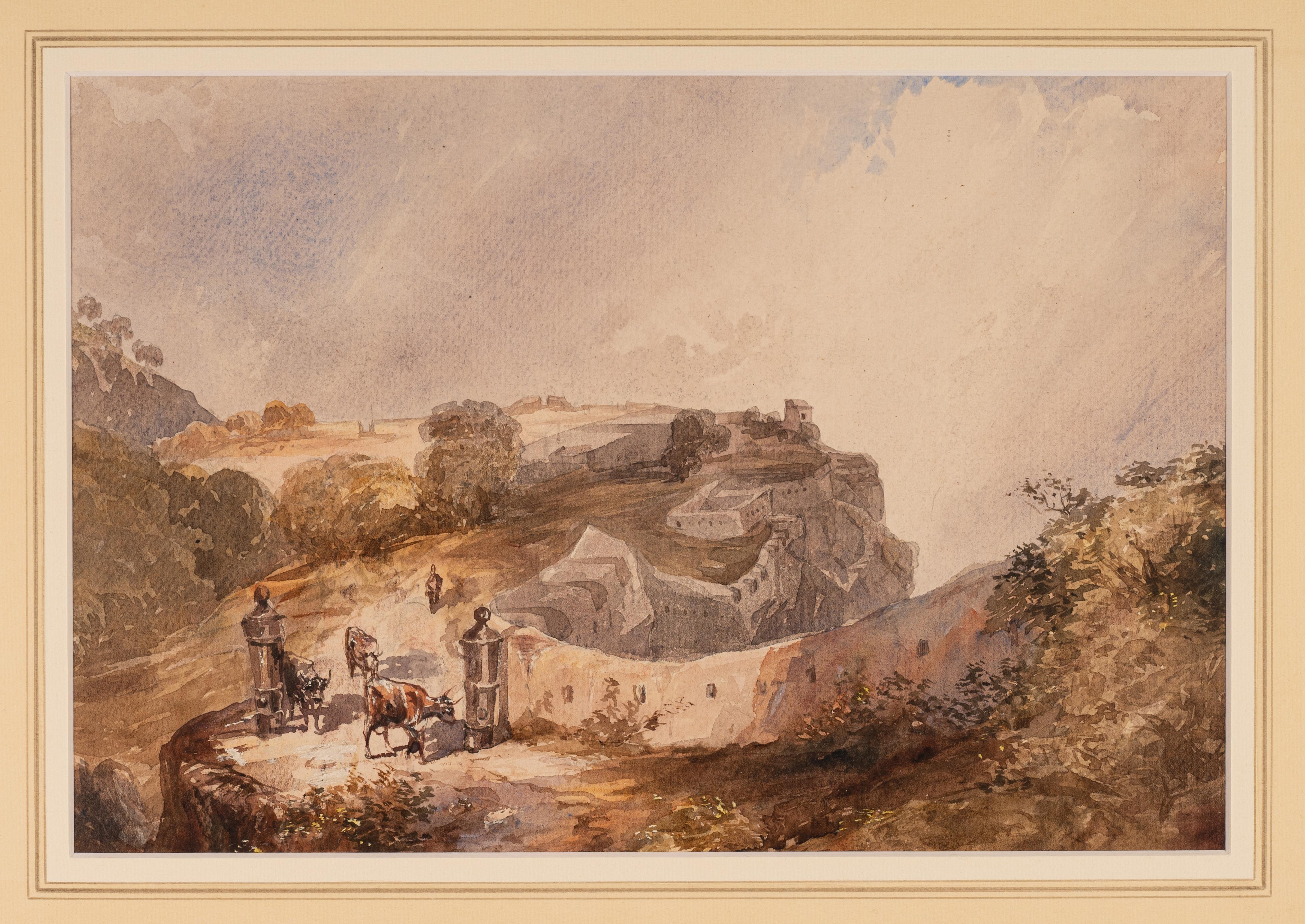 Offered here is an Anglo-Indian watercolor Painting of Tipu Sultan's Fortress in Nundydroog, Mysore.
A tag on the back indicates 