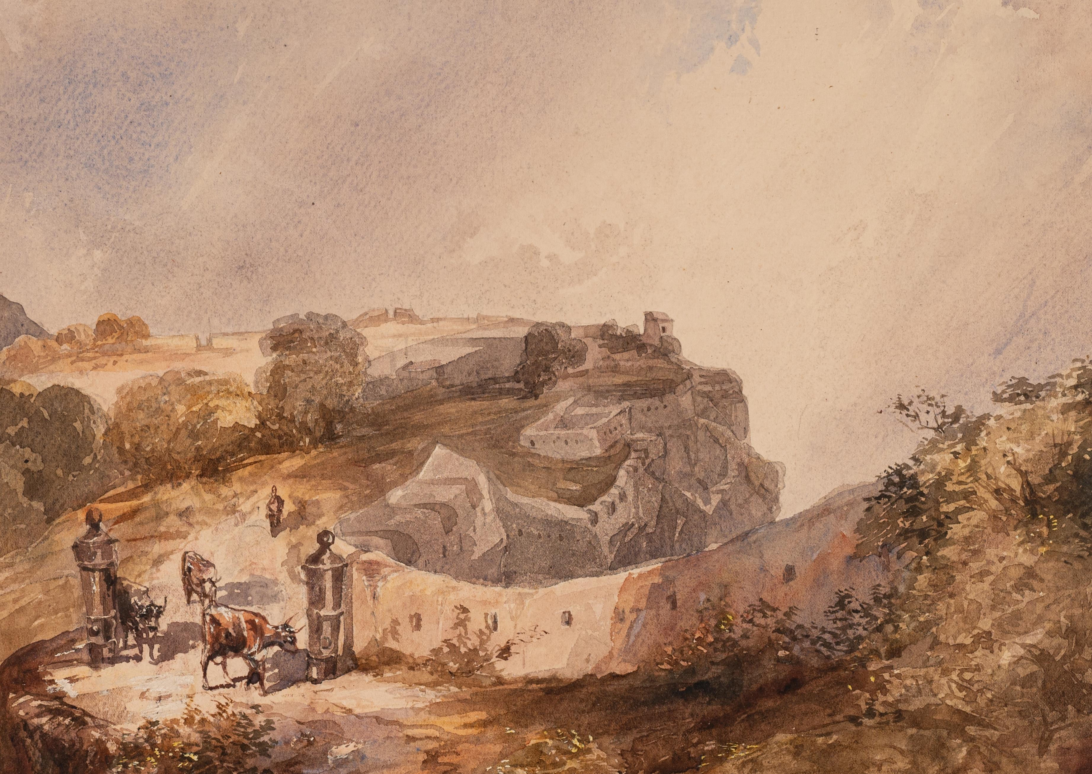 Painted Anglo Indian Painting of Tipu Sultan's Fortress Nundydroog, Mysore c. 1853 Prov For Sale