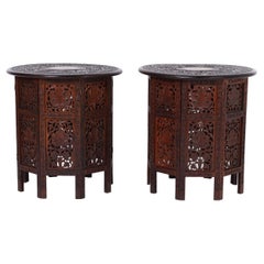 Anglo Indian Pair of Antique Carved Wood Stands