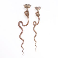 Anglo Indian Pair of Vintage Brass Cobra Wall Sconces