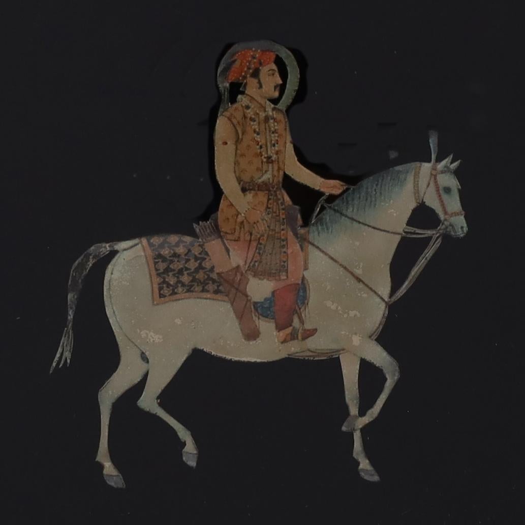 Hand-Painted Anglo Indian Pair of Watercolors of Men on Horses For Sale