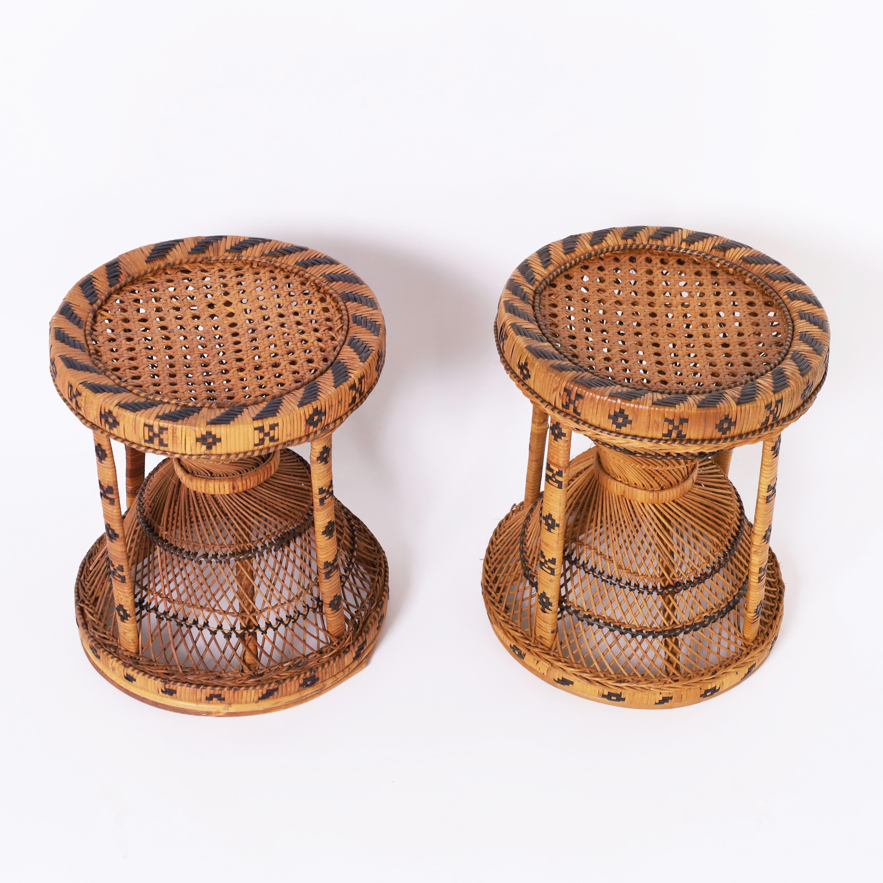 Anglo-Indian Anglo Indian Pair of Wicker Stools or Stands