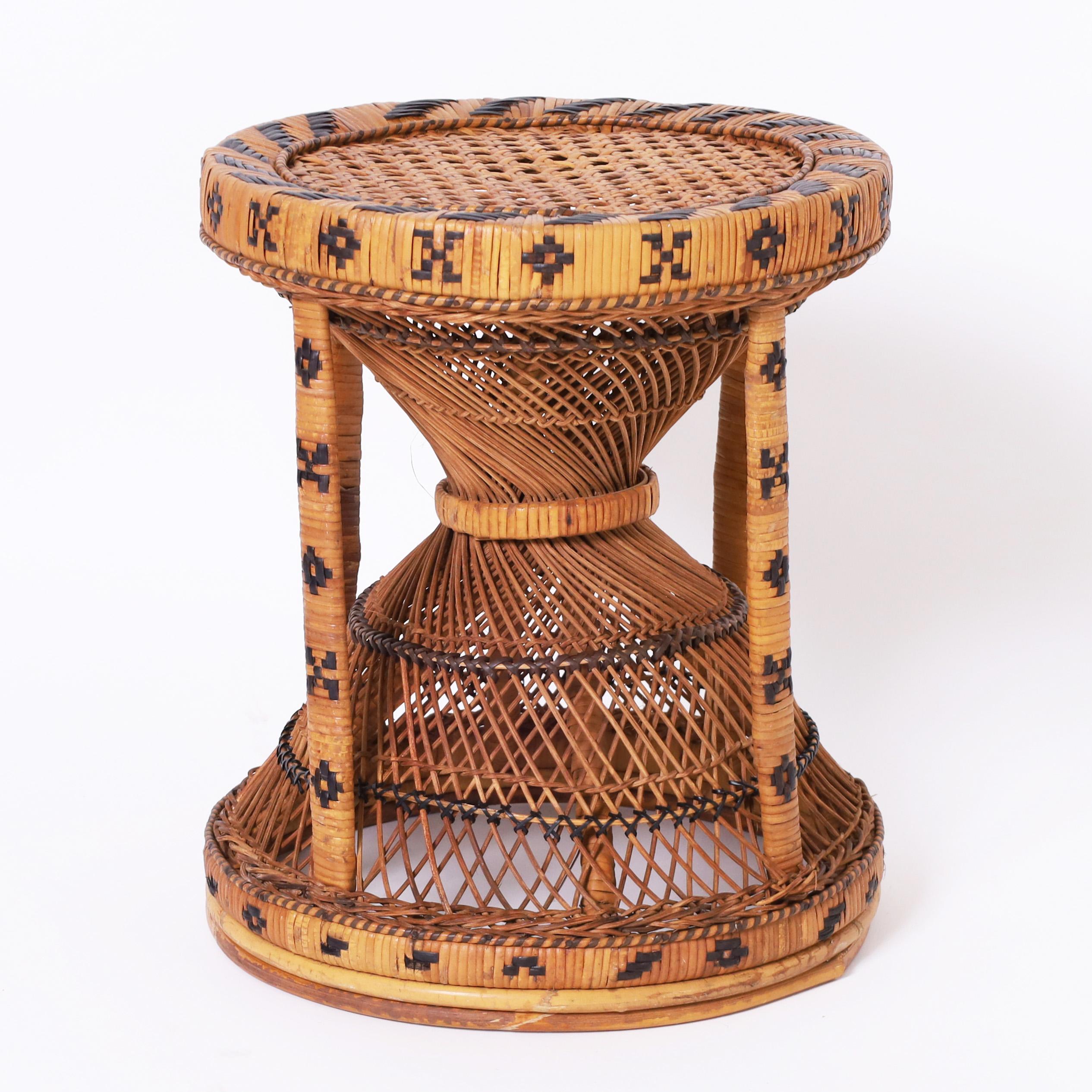 Hand-Woven Anglo Indian Pair of Wicker Stools or Stands