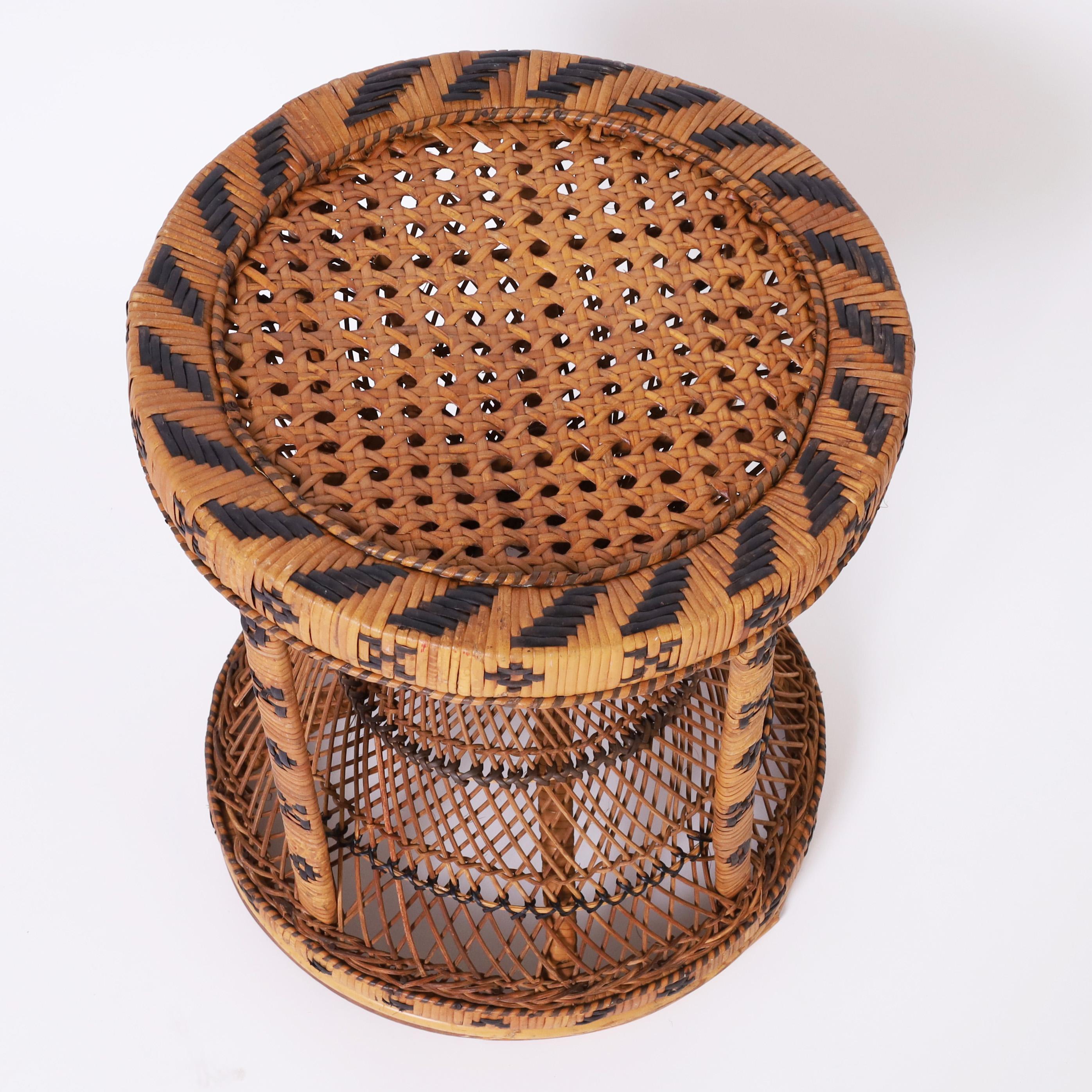 Anglo Indian Pair of Wicker Stools or Stands In Good Condition In Palm Beach, FL