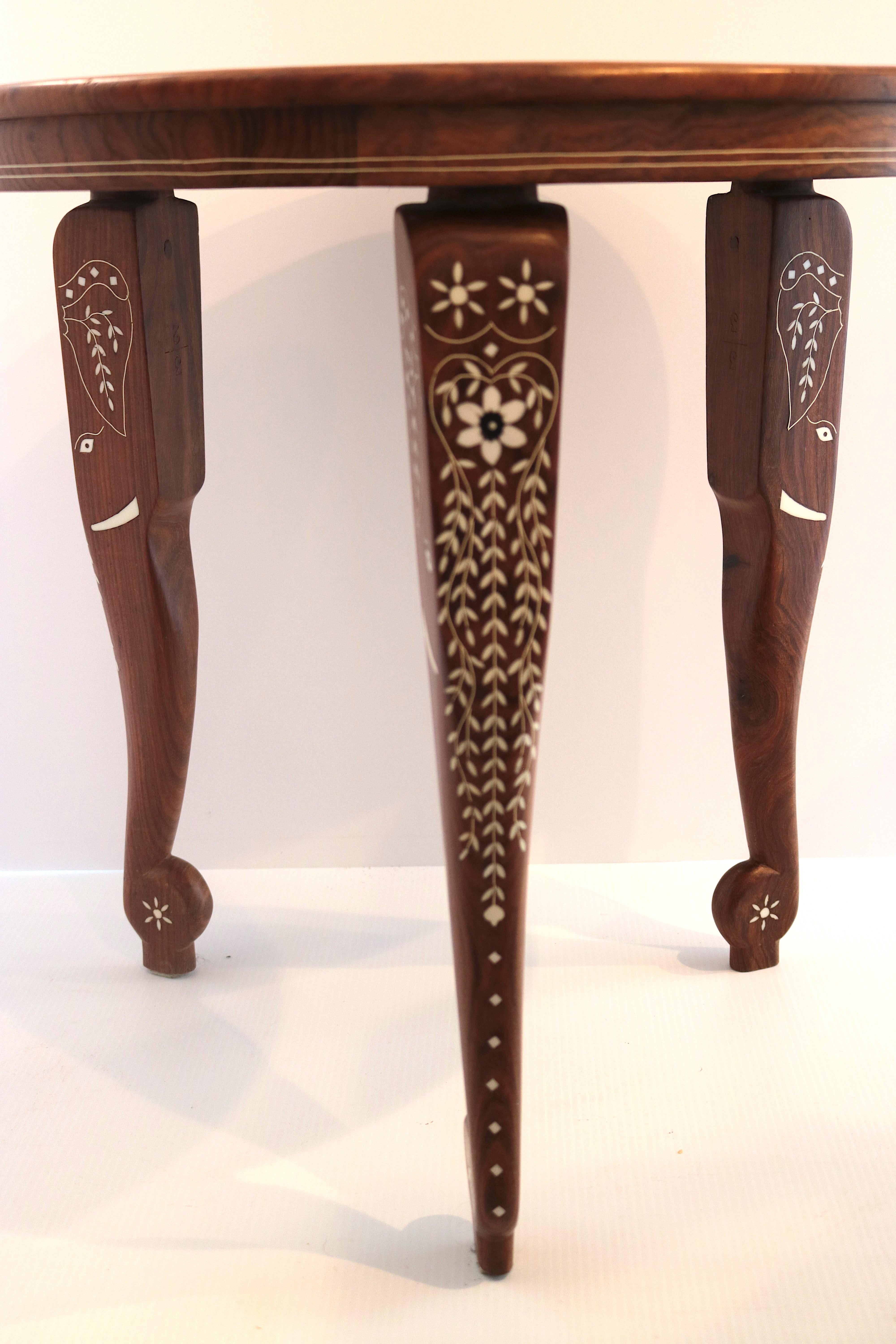 Anglo Indian Pair Rosewood Side Tables-Elephant Legs. Elaborate Bone Inlay For Sale 7