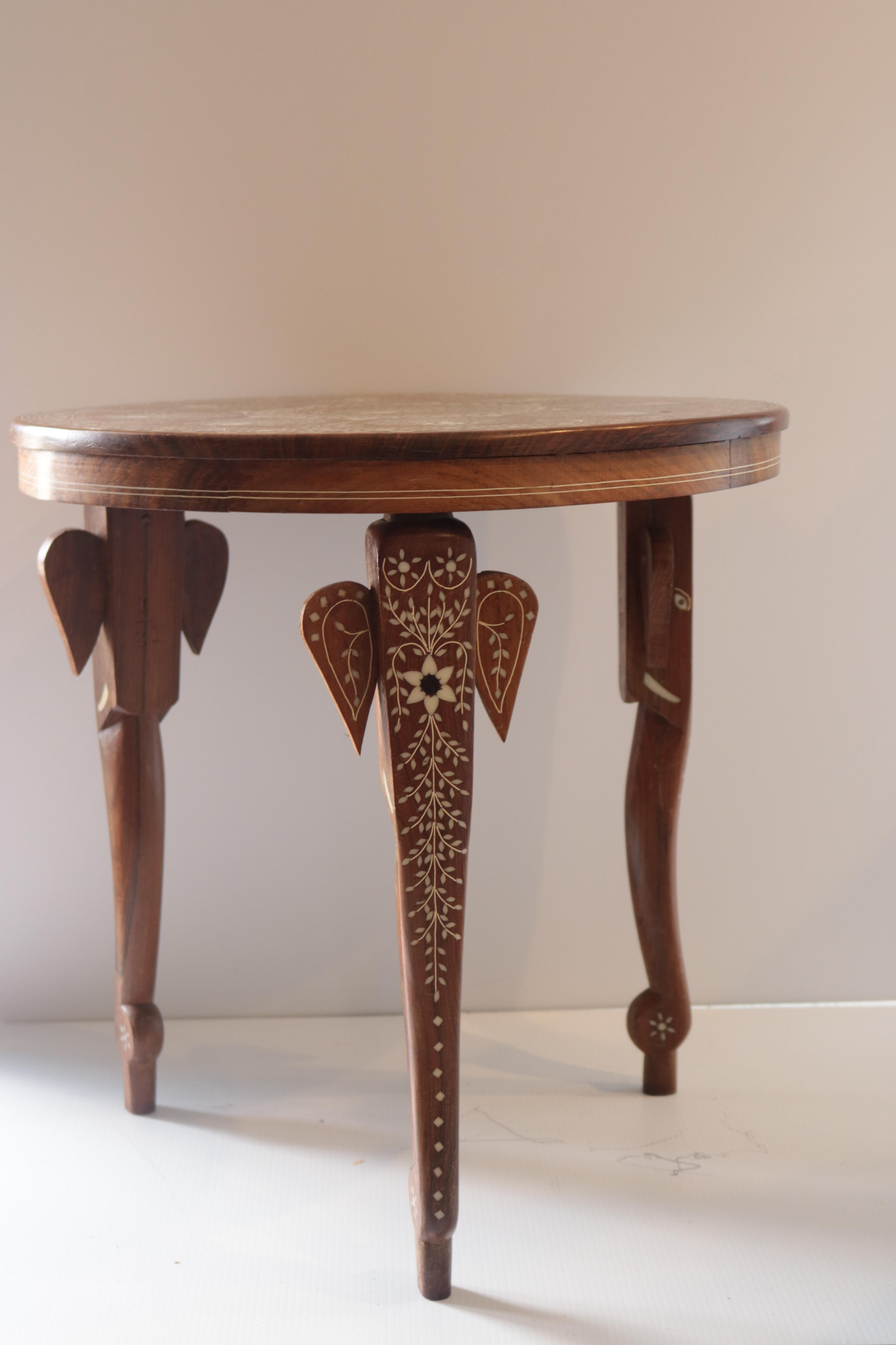 Anglo-Indian Anglo Indian Pair Rosewood Side Tables-Elephant Legs. Elaborate Bone Inlay For Sale