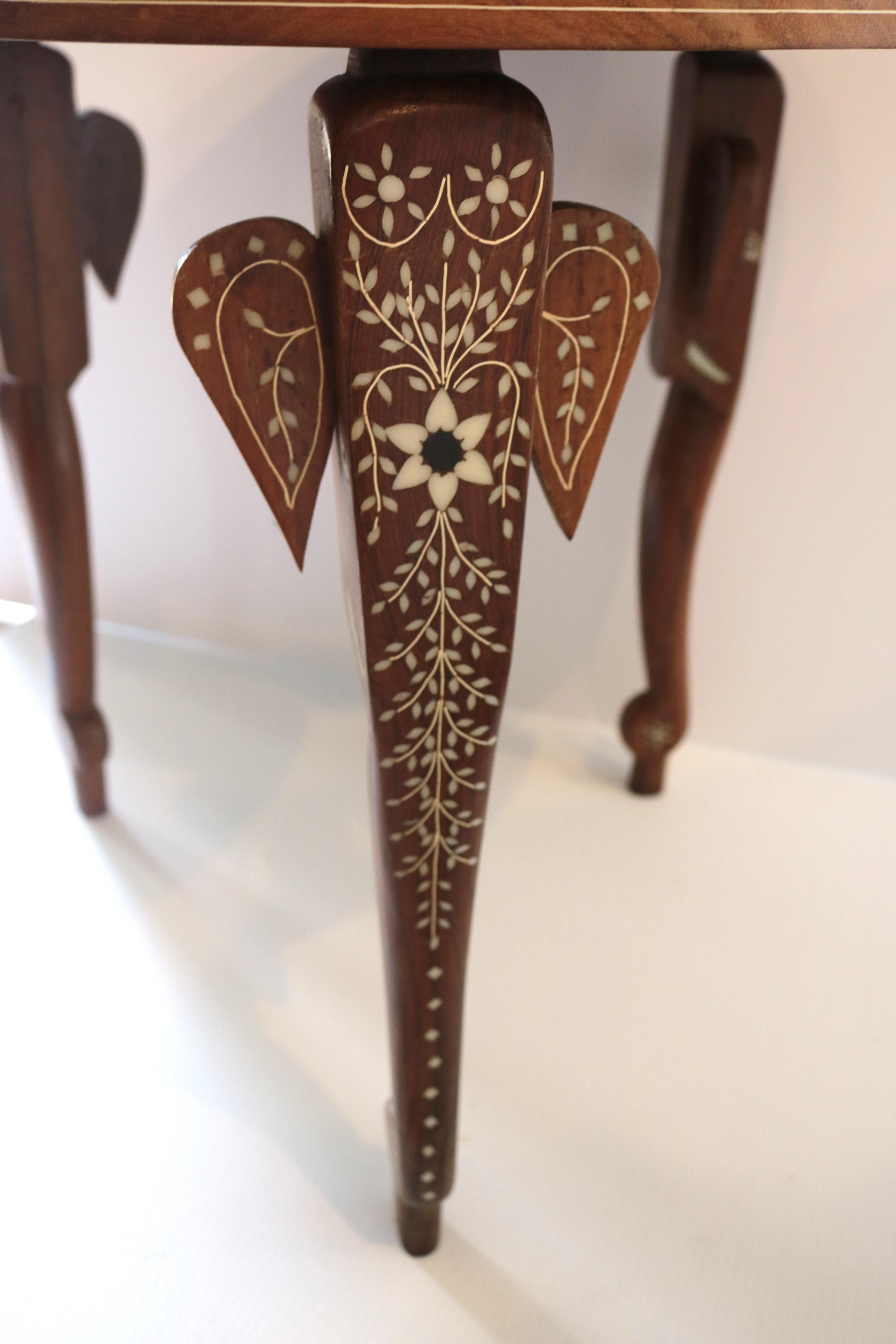 19th Century Anglo Indian Pair Rosewood Side Tables-Elephant Legs. Elaborate Bone Inlay For Sale