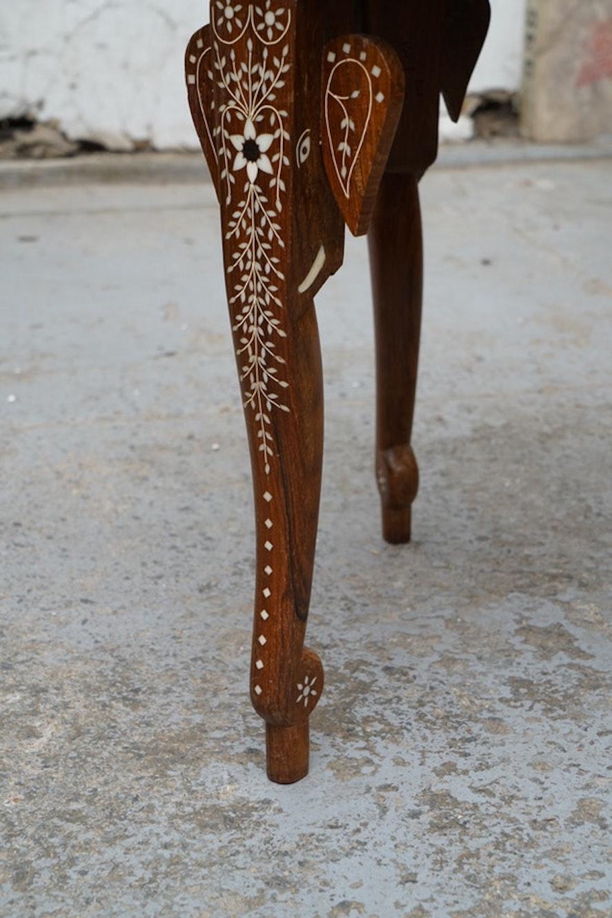 Wood Anglo Indian Pair Rosewood Side Tables-Elephant Legs. Elaborate Bone Inlay For Sale