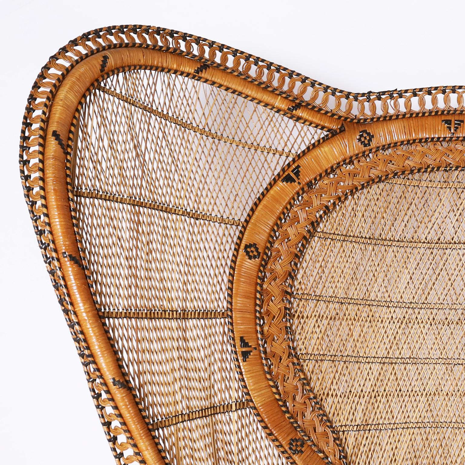 Hand-Woven Anglo Indian Peacock Cobra Armchair For Sale